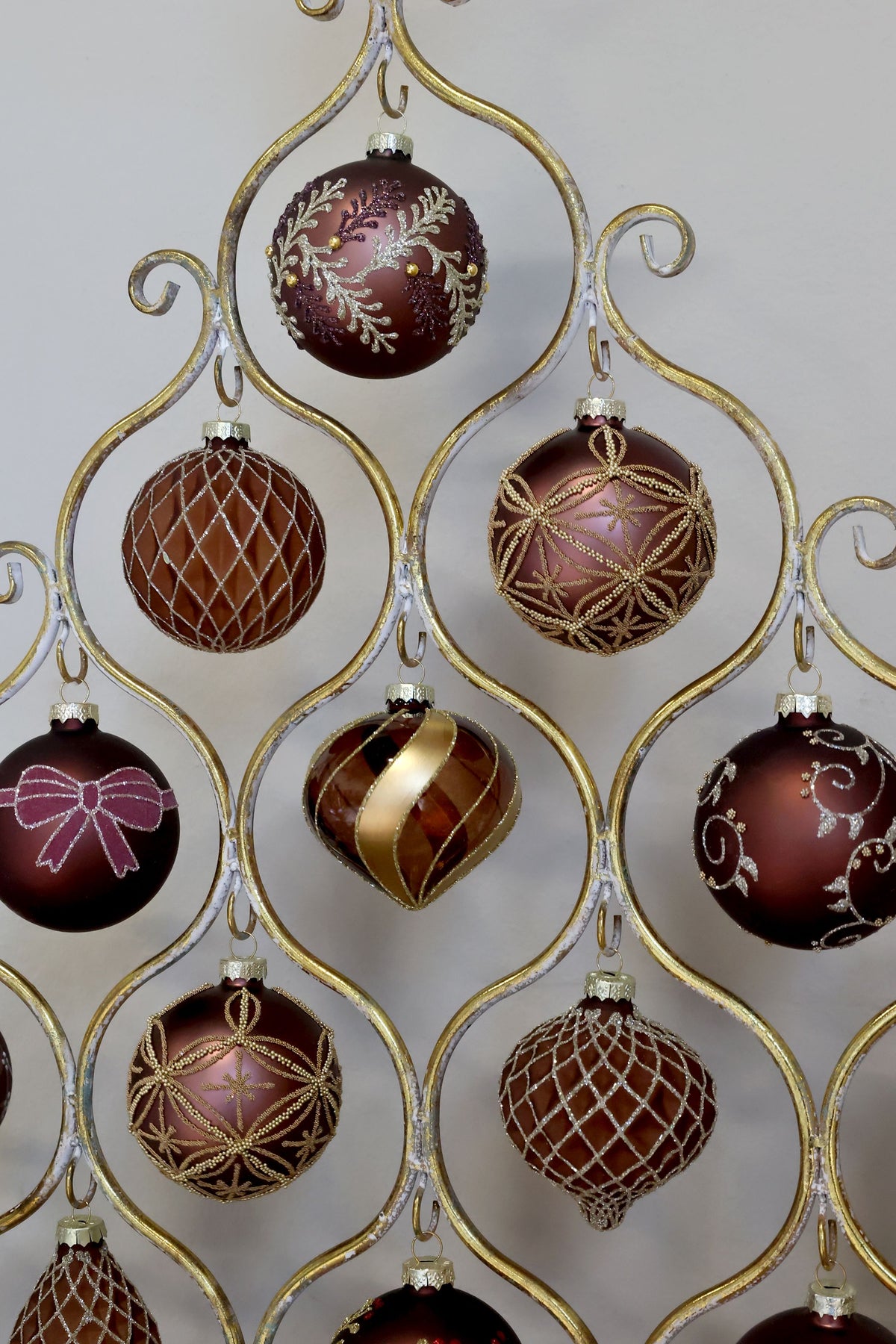 Weihnachtskugeln Set aus Glas, 3er, Mokka