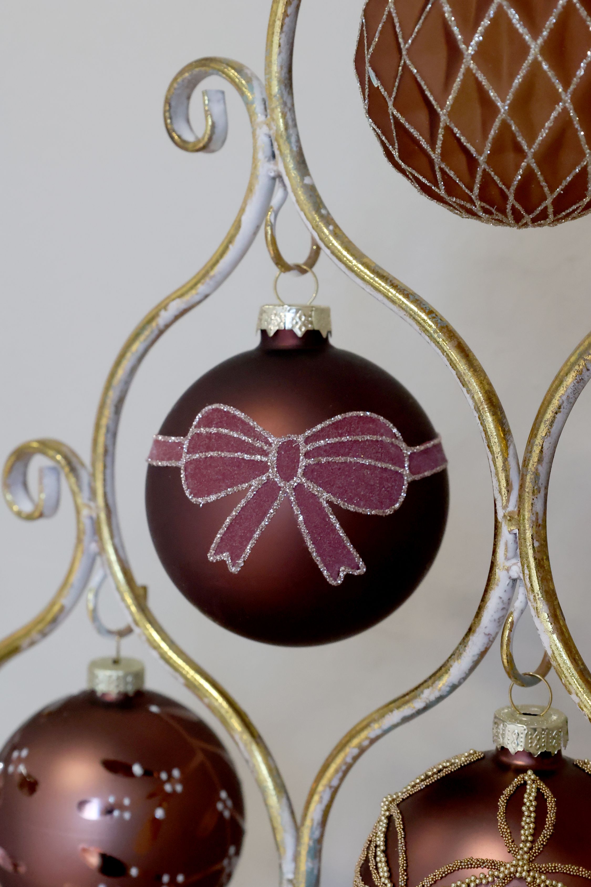 Weihnachtskugeln Set aus Glas, 3er, Mokka