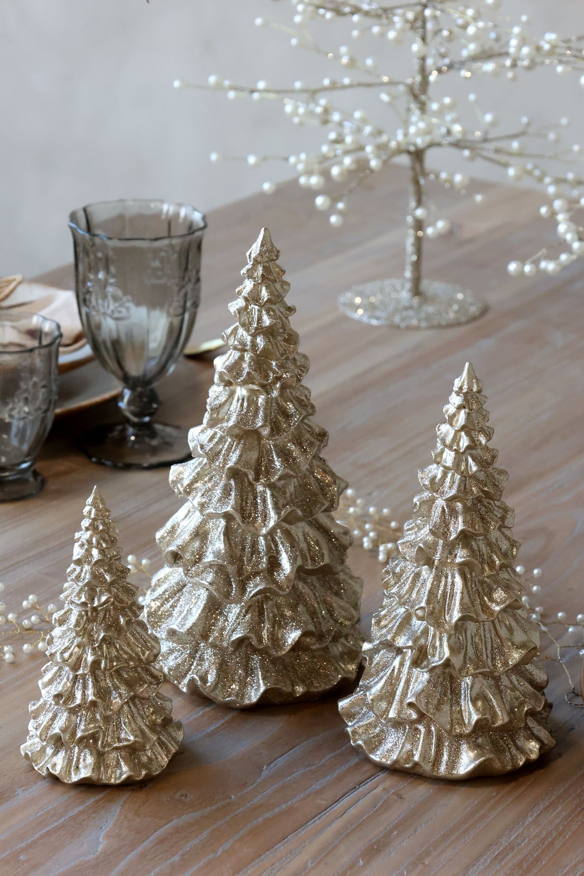 Weihnachtsbaum mit Glitzer, champagner, 15 cm hoch