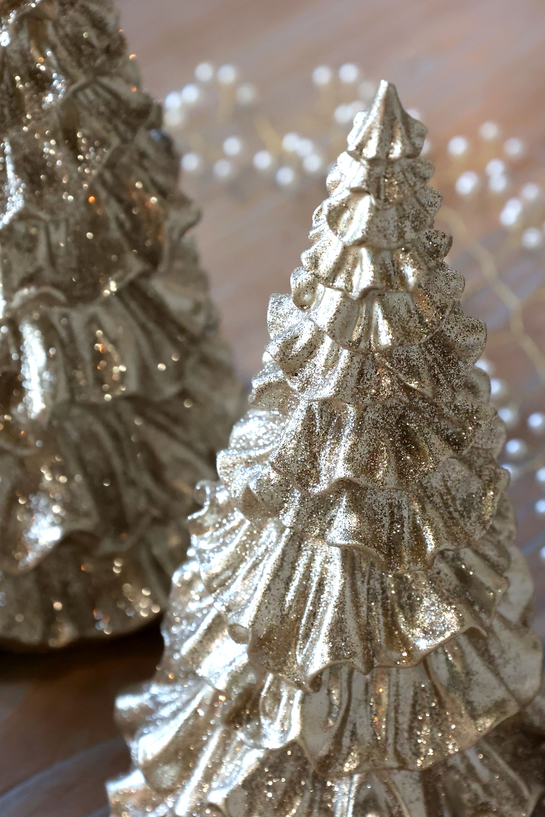 Weihnachtsbaum mit Glitzer, champagner, 15 cm hoch