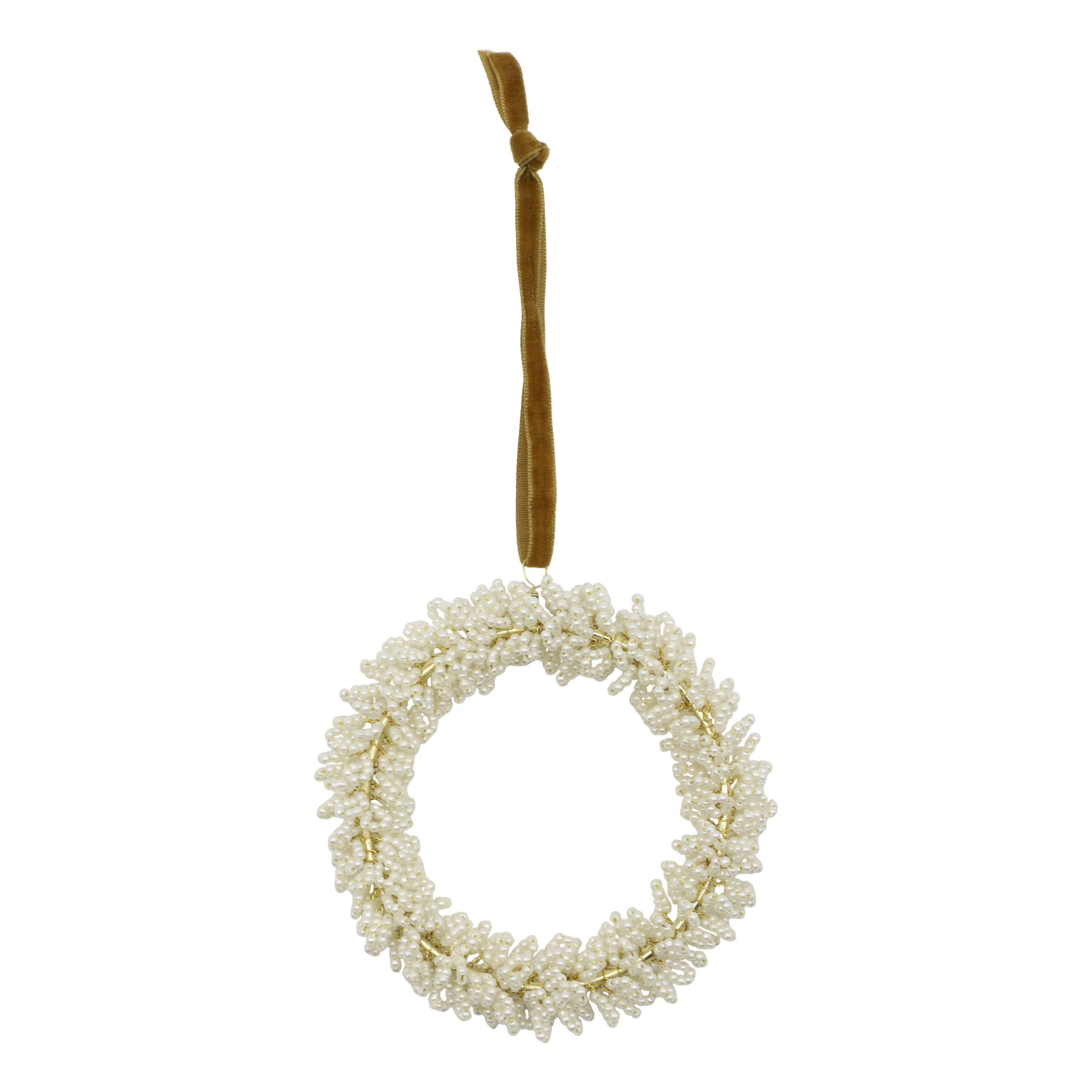 Kranz zum Aufhängen mit Perlen, creme, 8 cm Durchmesser