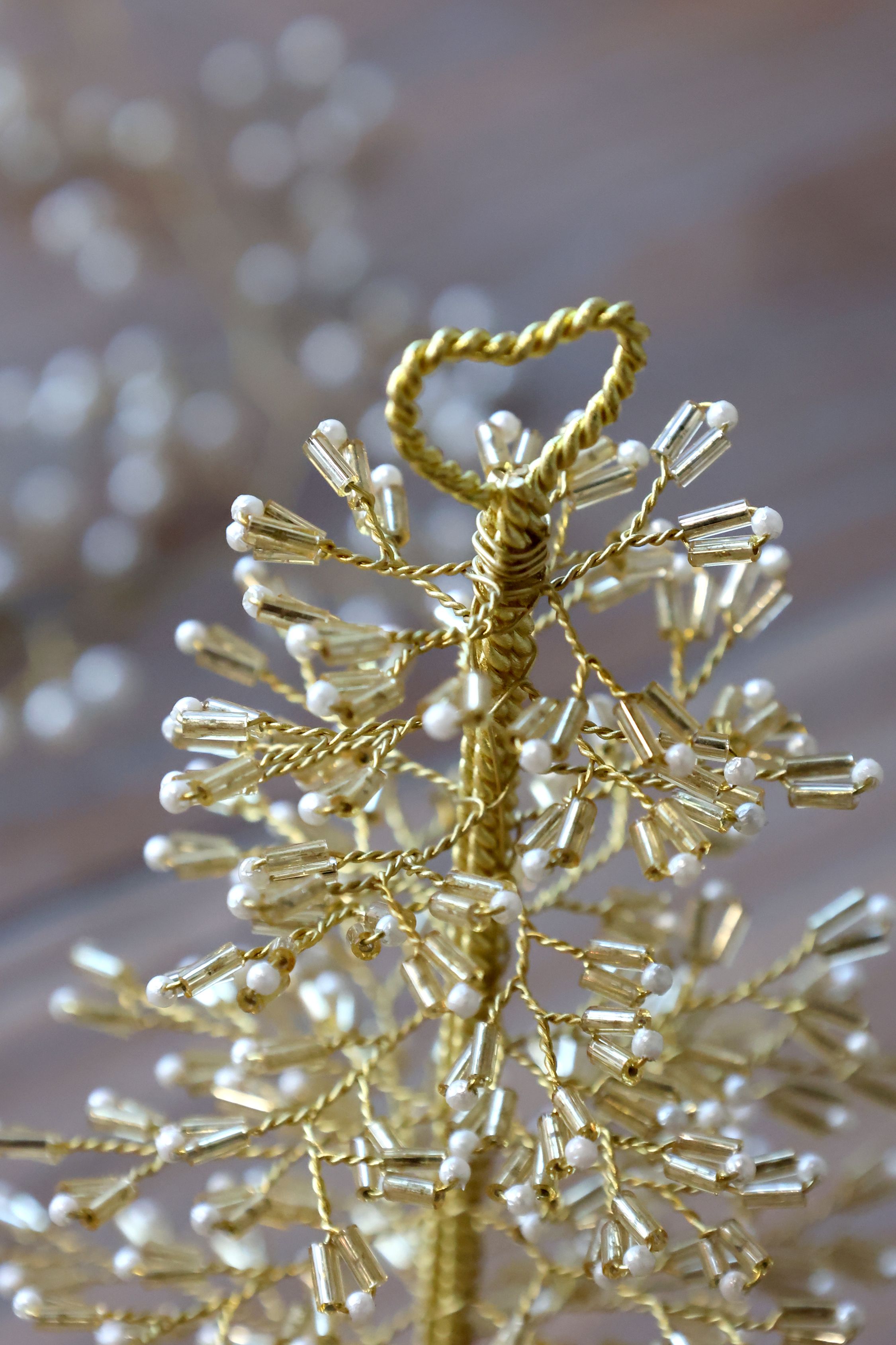 Weihnachtsbaum mit Perlen, champagner, 16 cm