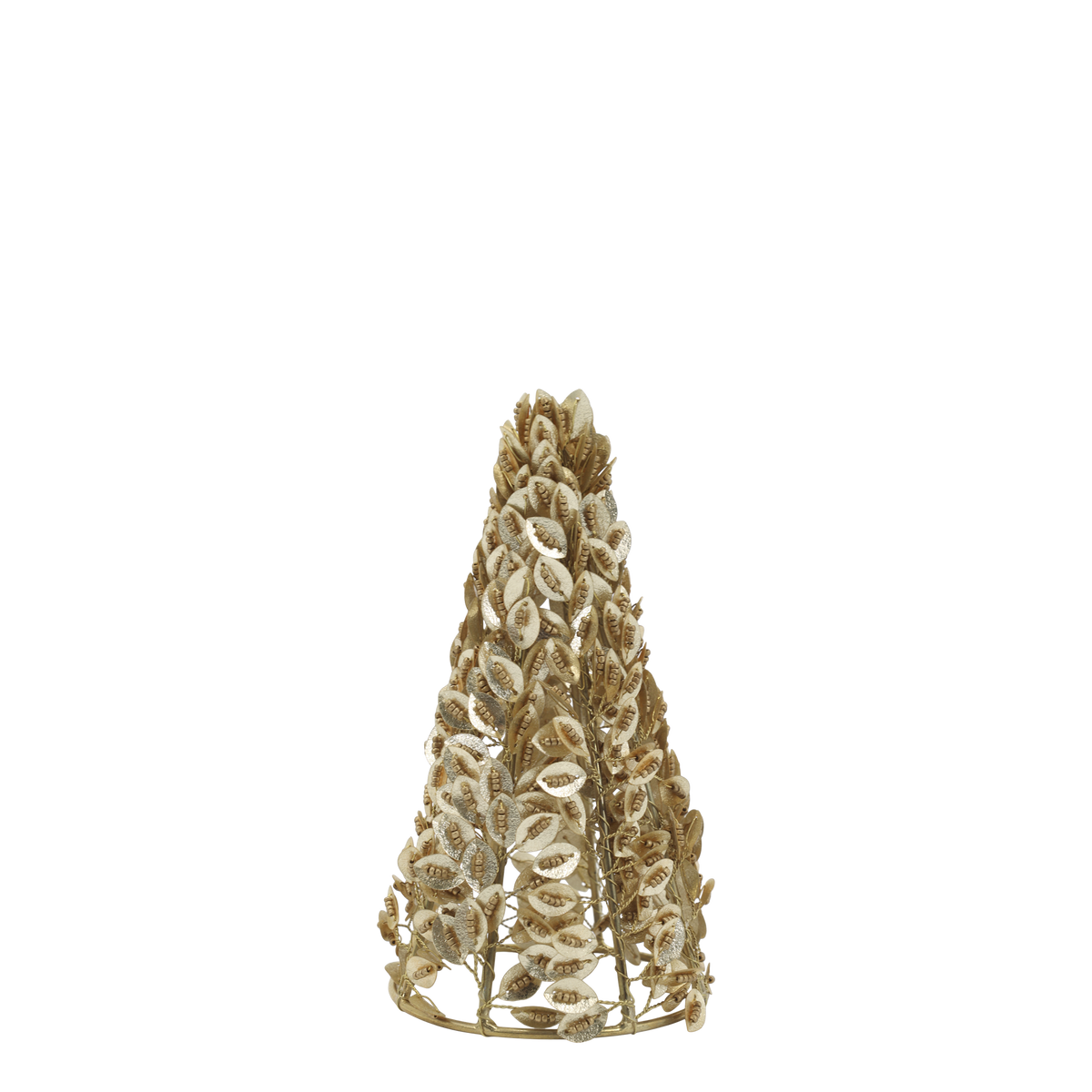 Weihnachtsbaum mit Perlen und Blättern, champagner, 17 cm