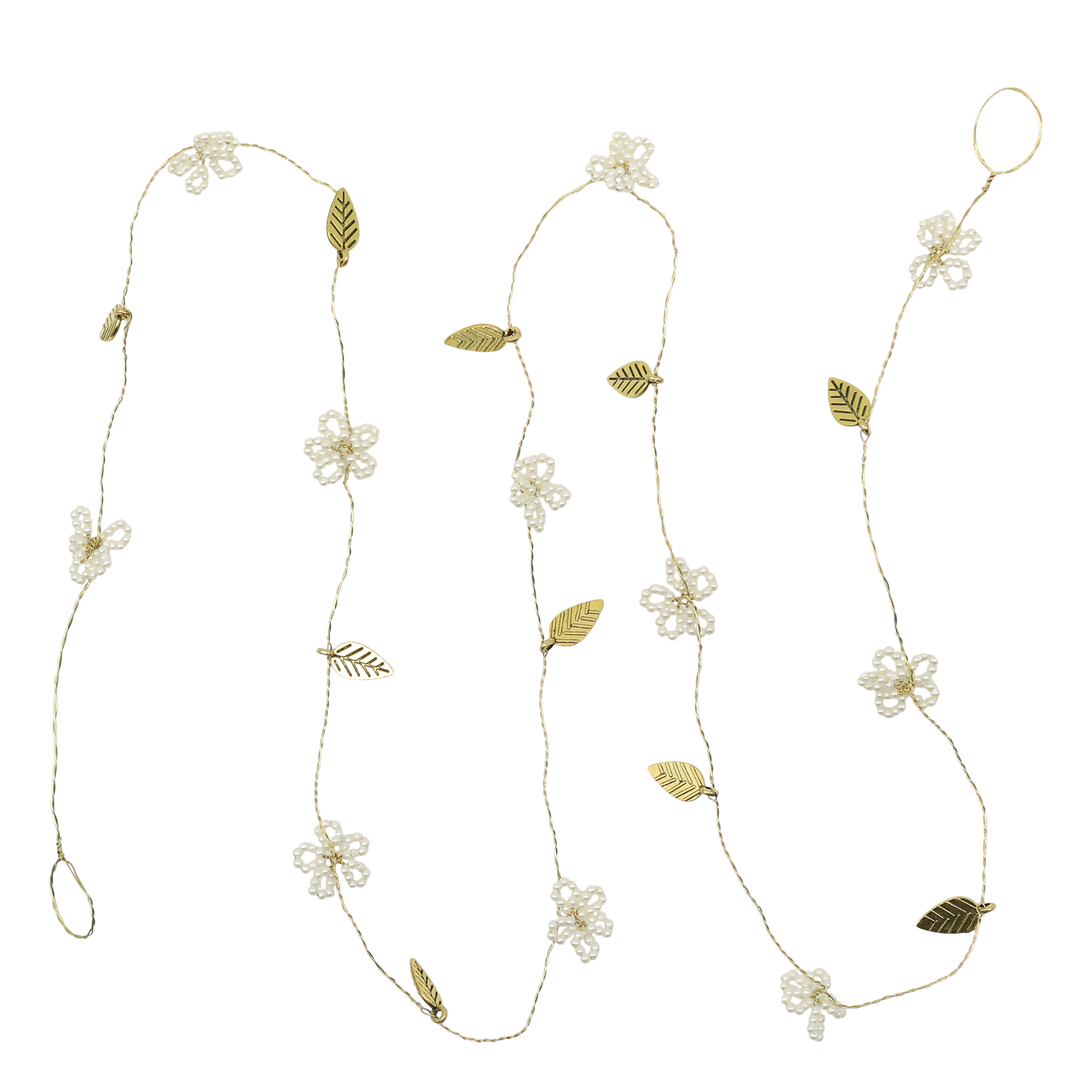 Ranke mit Perlen und Blättern, 100 cm, creme