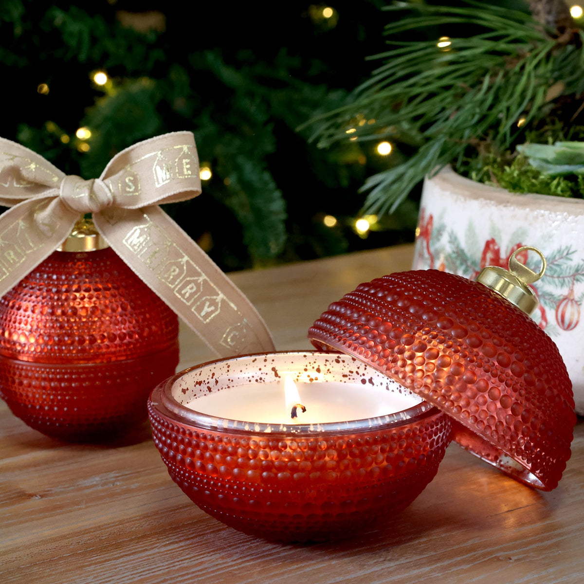 Weihnachtskugel aus Glas mit Kerze, 11 cm, cherry