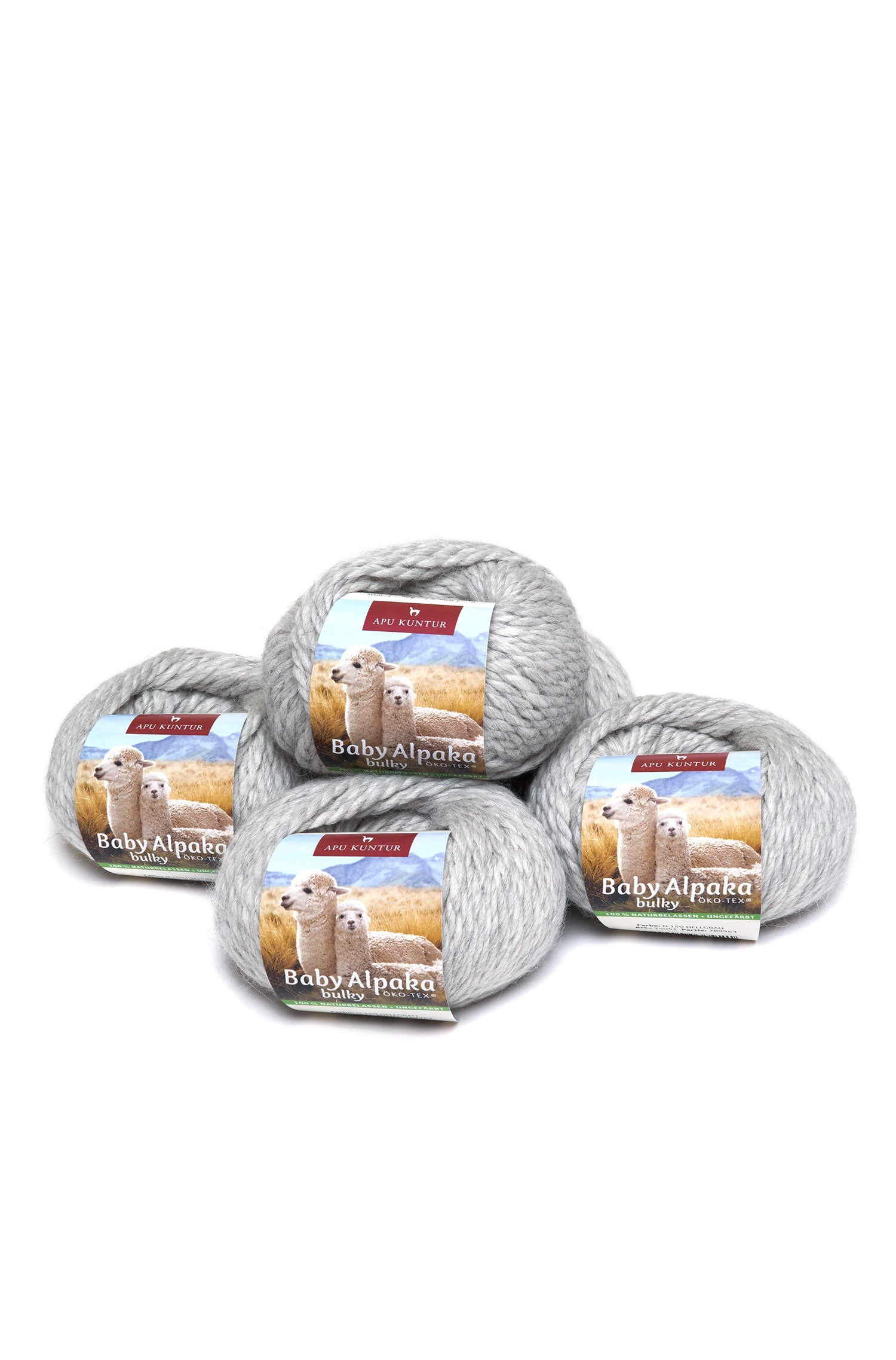 5er-Pack Baby-Alpaka Wolle BULKY 5x50g 50m Nadel 8 Strick-Häkel-Garn Nm 2/2 APU KUNTUR