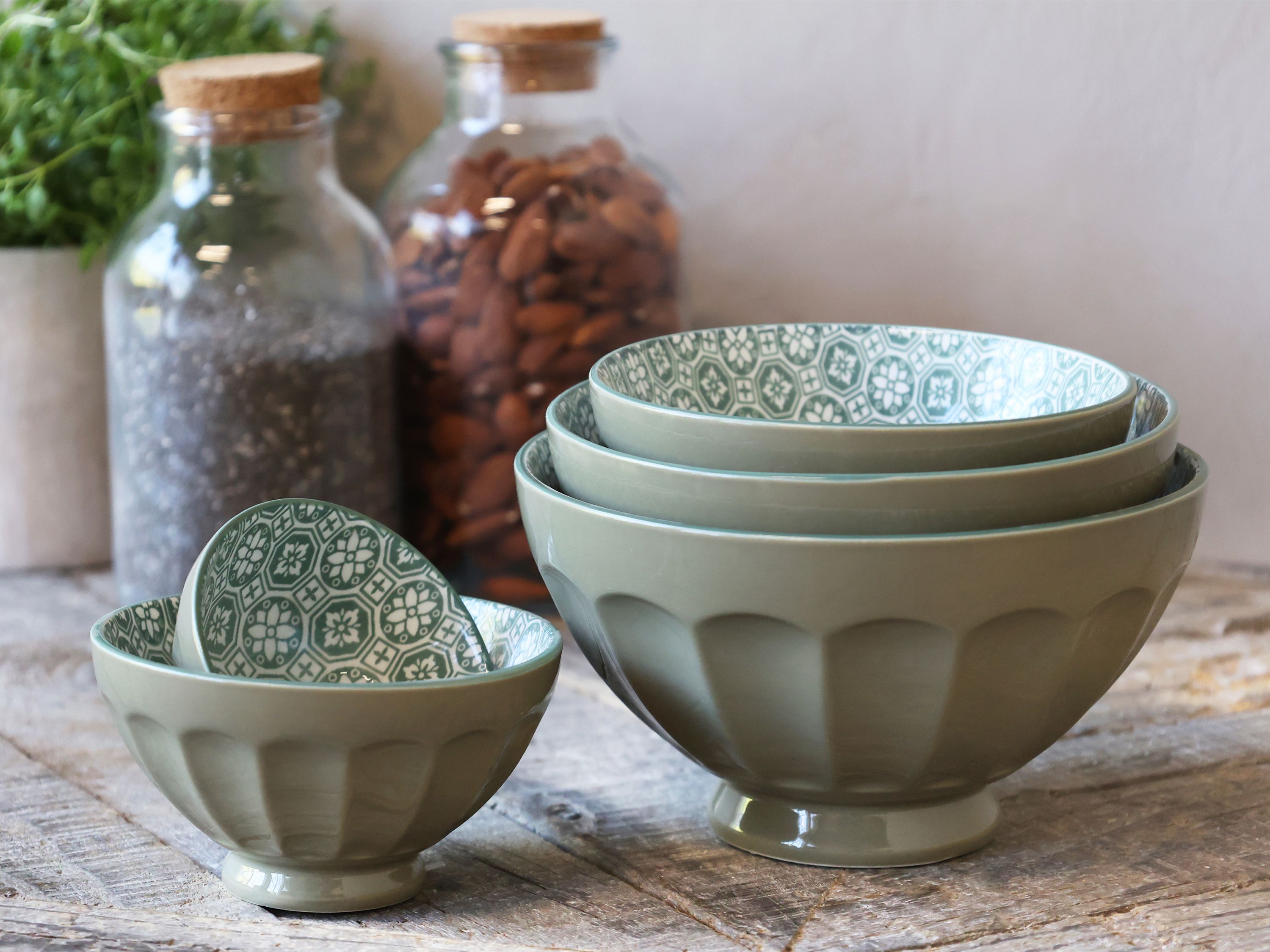 Arés Latteschüssel Set 5-teilig, oliv, Porzellan