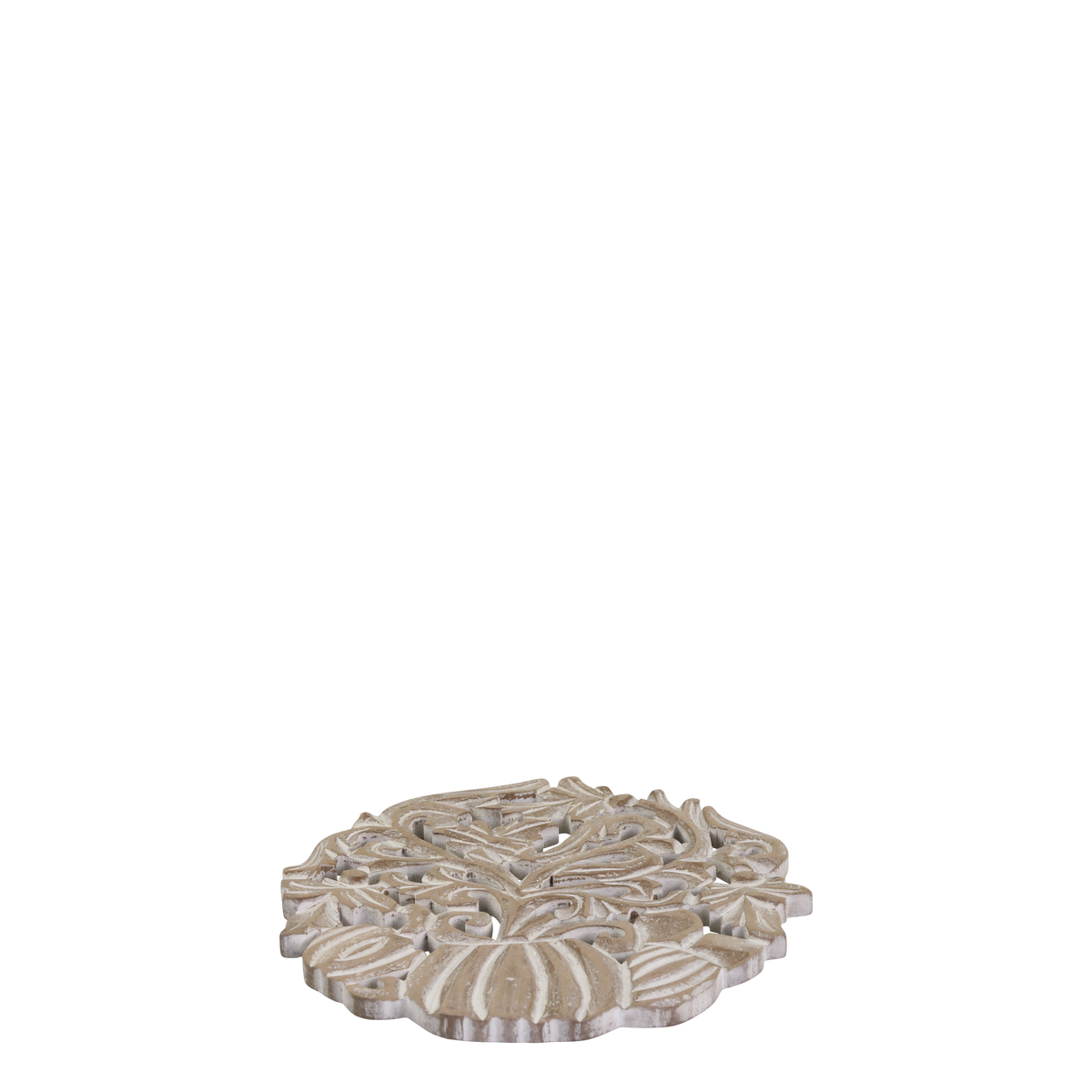 Untersetzer Blumentopf natur mit Schnitzereien, 20 cm