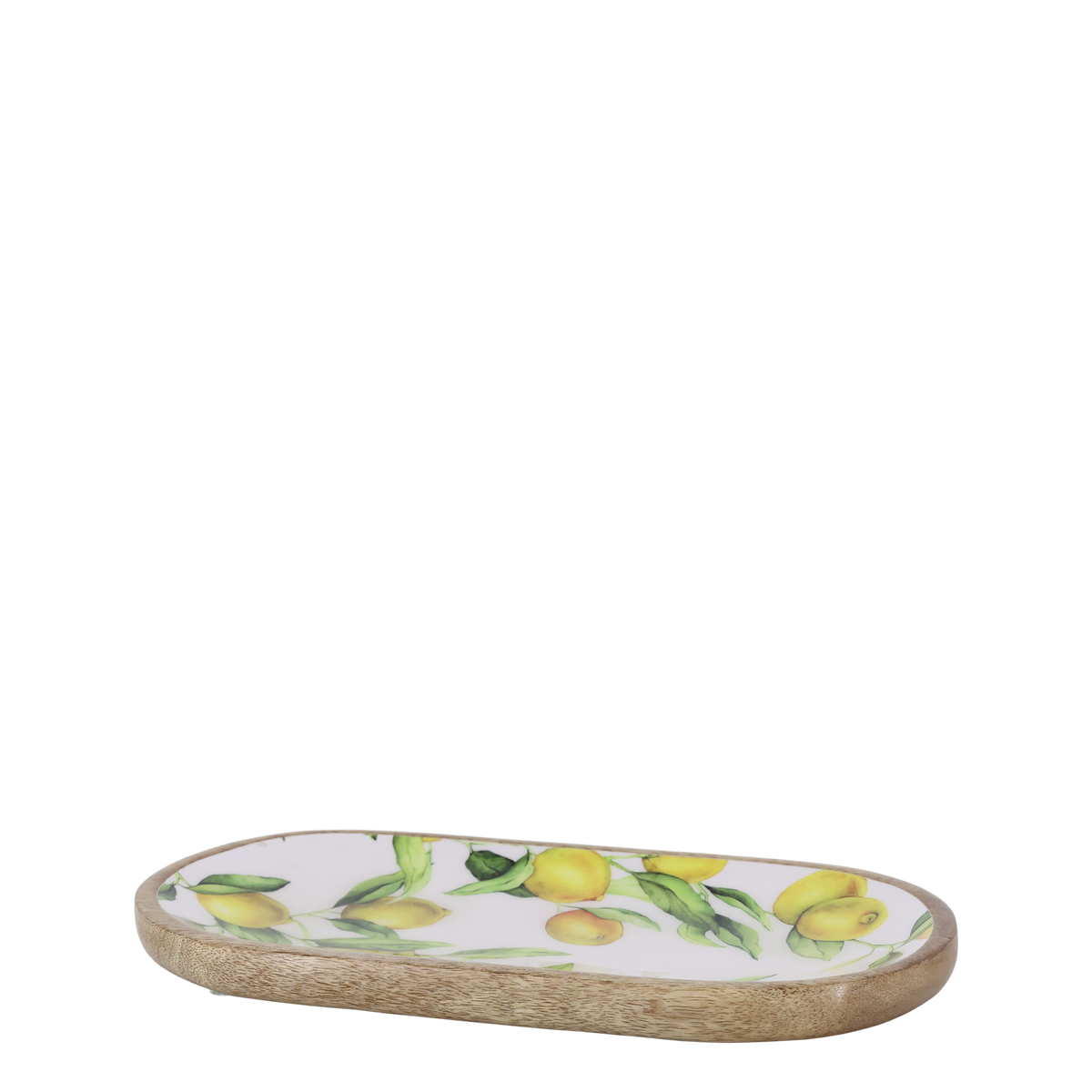 Deko Tablett aus Mangoholz mit Zitronenmotiv, 30 cm lang