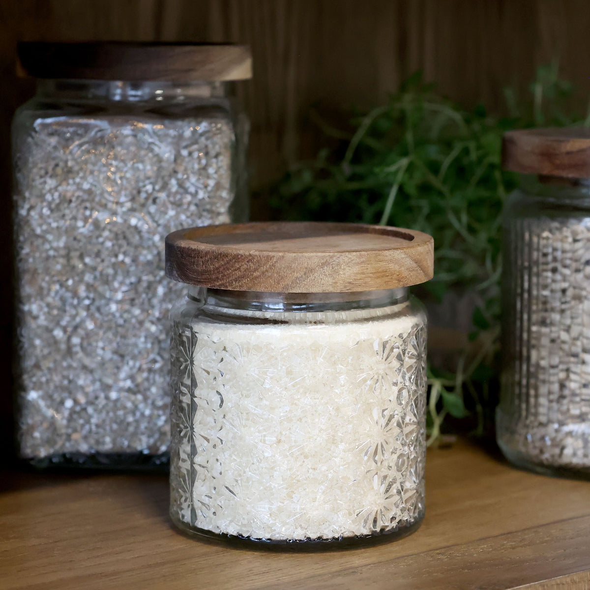 Aufbewahrungsglas mit Blumenmuster, 450 ml, Holz
