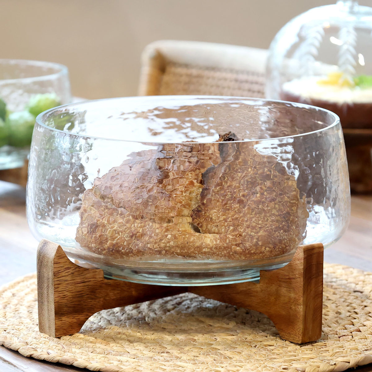 Deko Tablett aus Glas und Mangoholz, 16,5 cm hoch