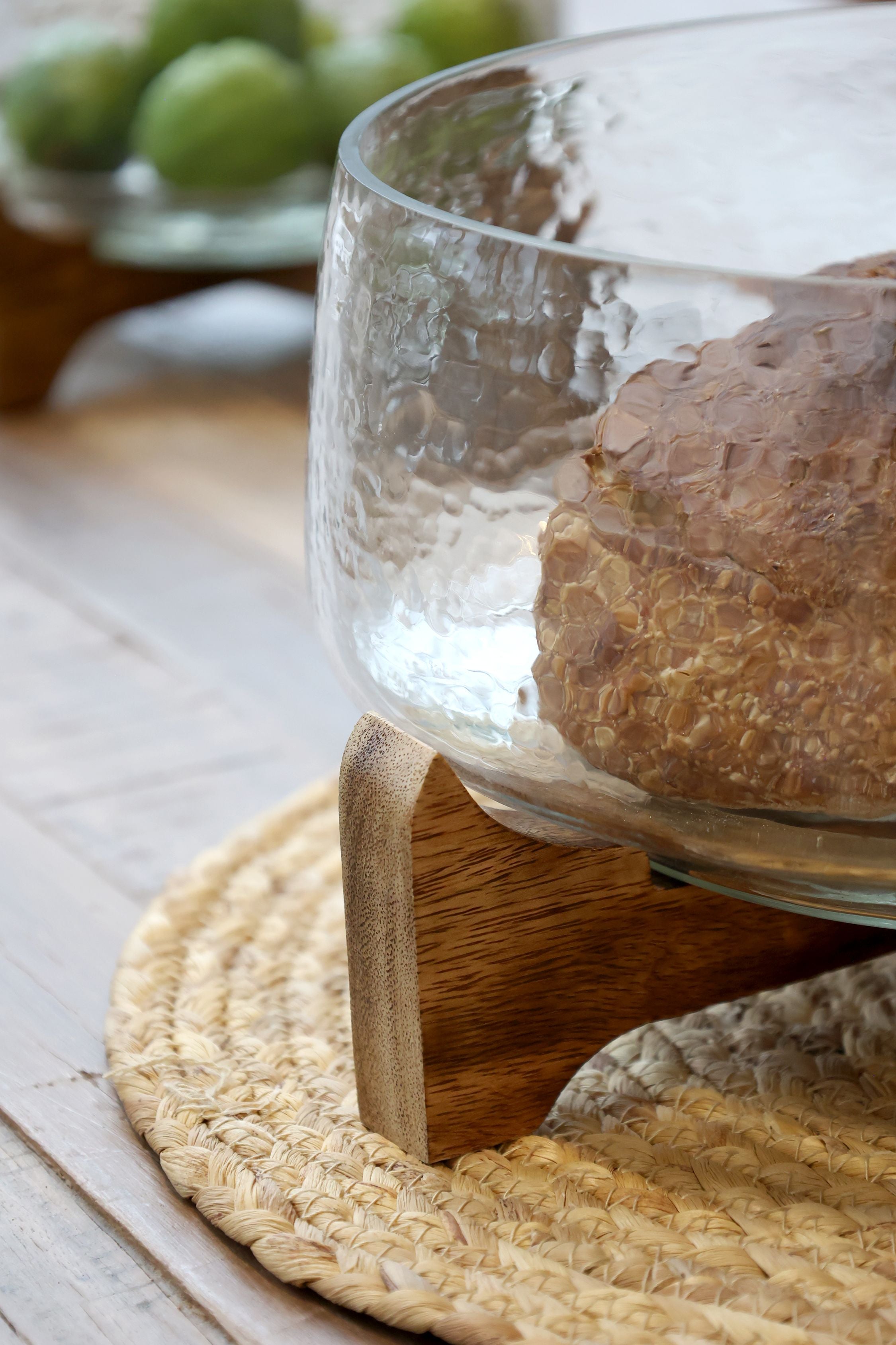 Deko Tablett aus Glas und Mangoholz, 16,5 cm hoch