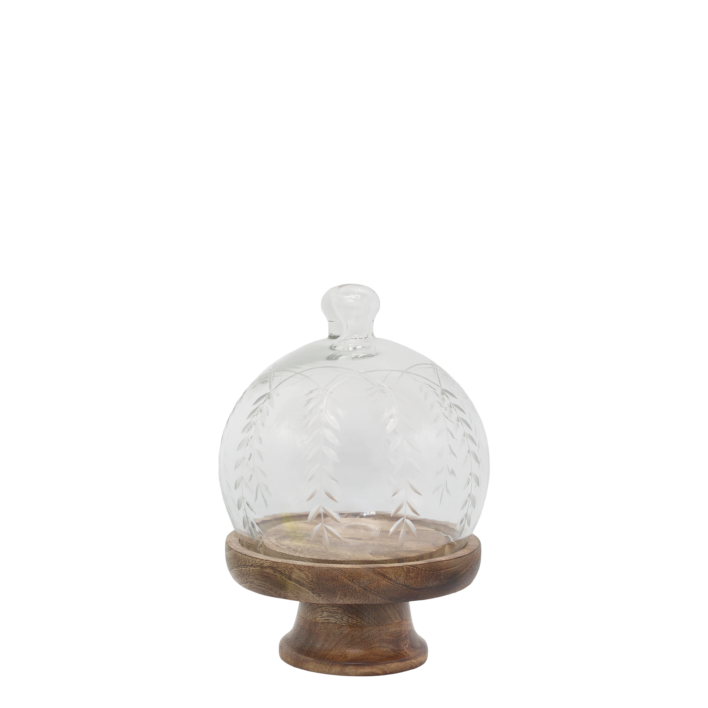 Glass Dome on foot w. grindings H23/D16 cm clear and nature