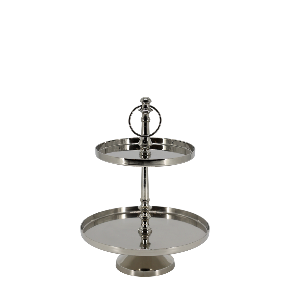 Etagere mit 2 runden Schalen, silber, 35 cm hoch
