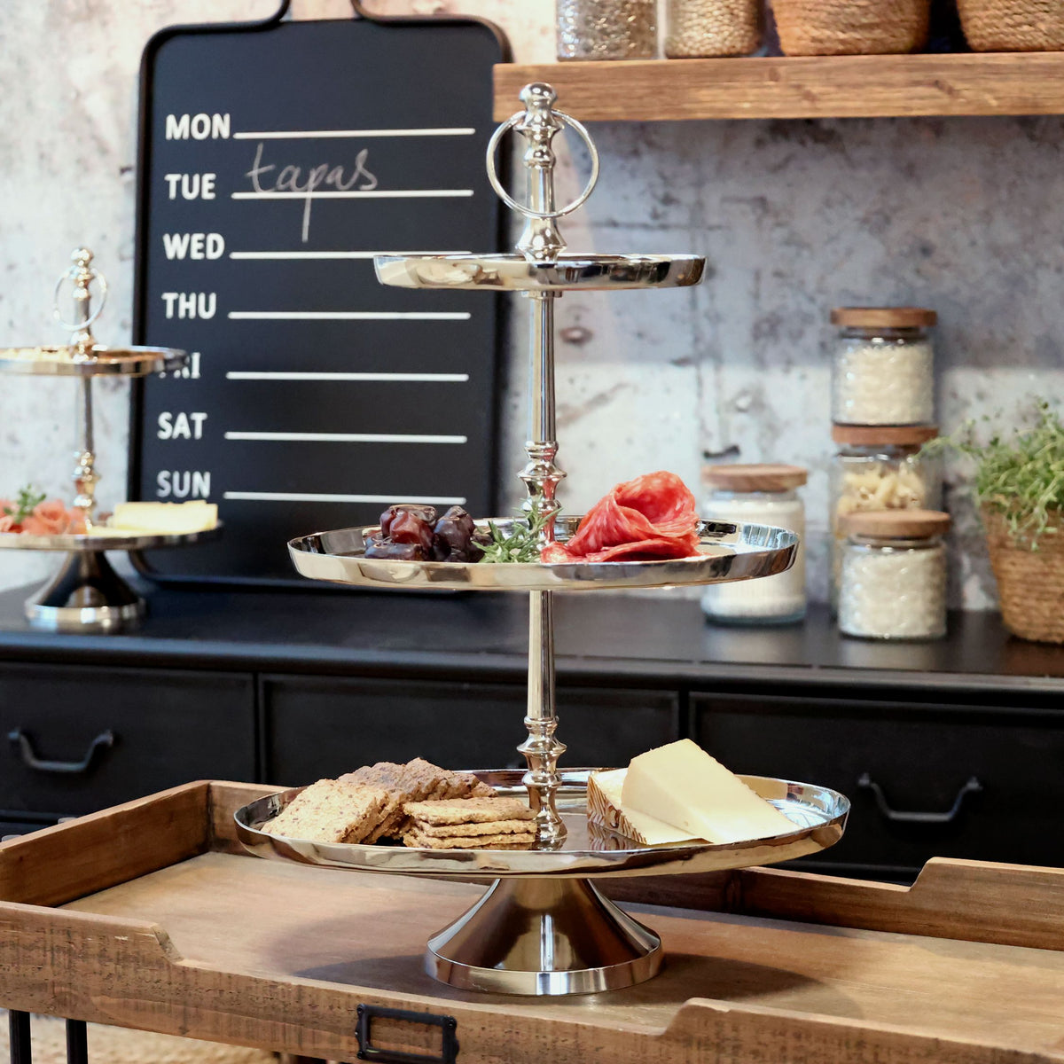 Etagere mit 3 ovalen Schalen, silber, 52 cm hoch