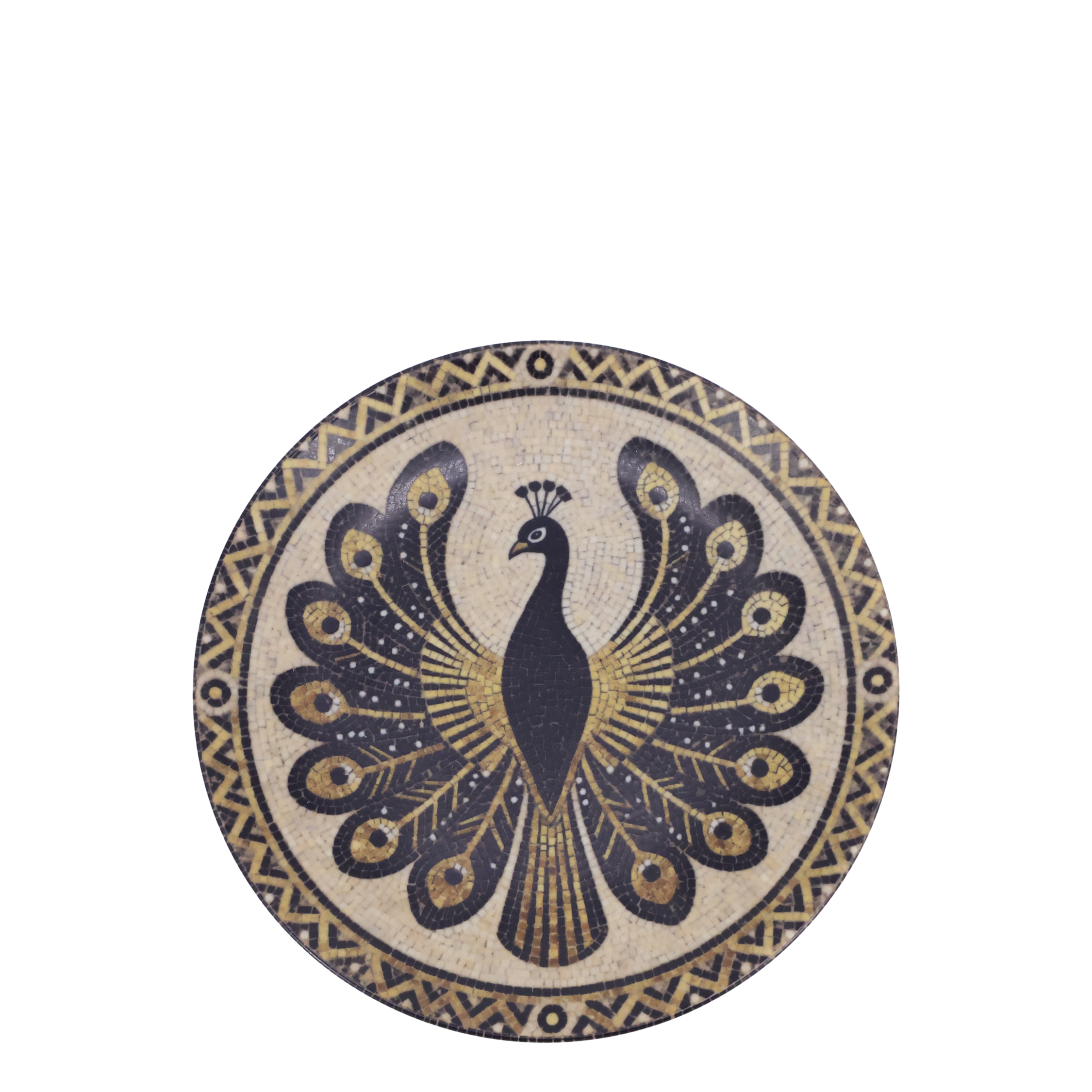 Mosaik Tablett Chartres mit Pfau – Steingut, beige & mocca