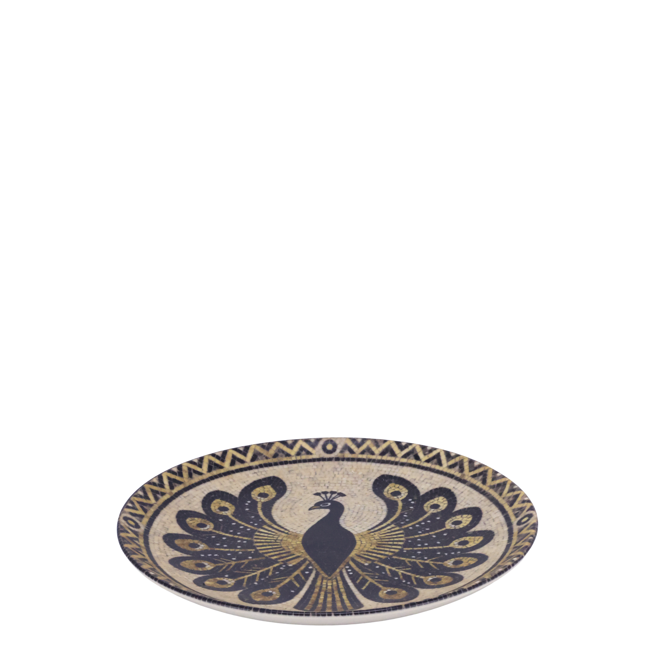 Mosaik Tablett Chartres mit Pfau – Steingut, beige & mocca