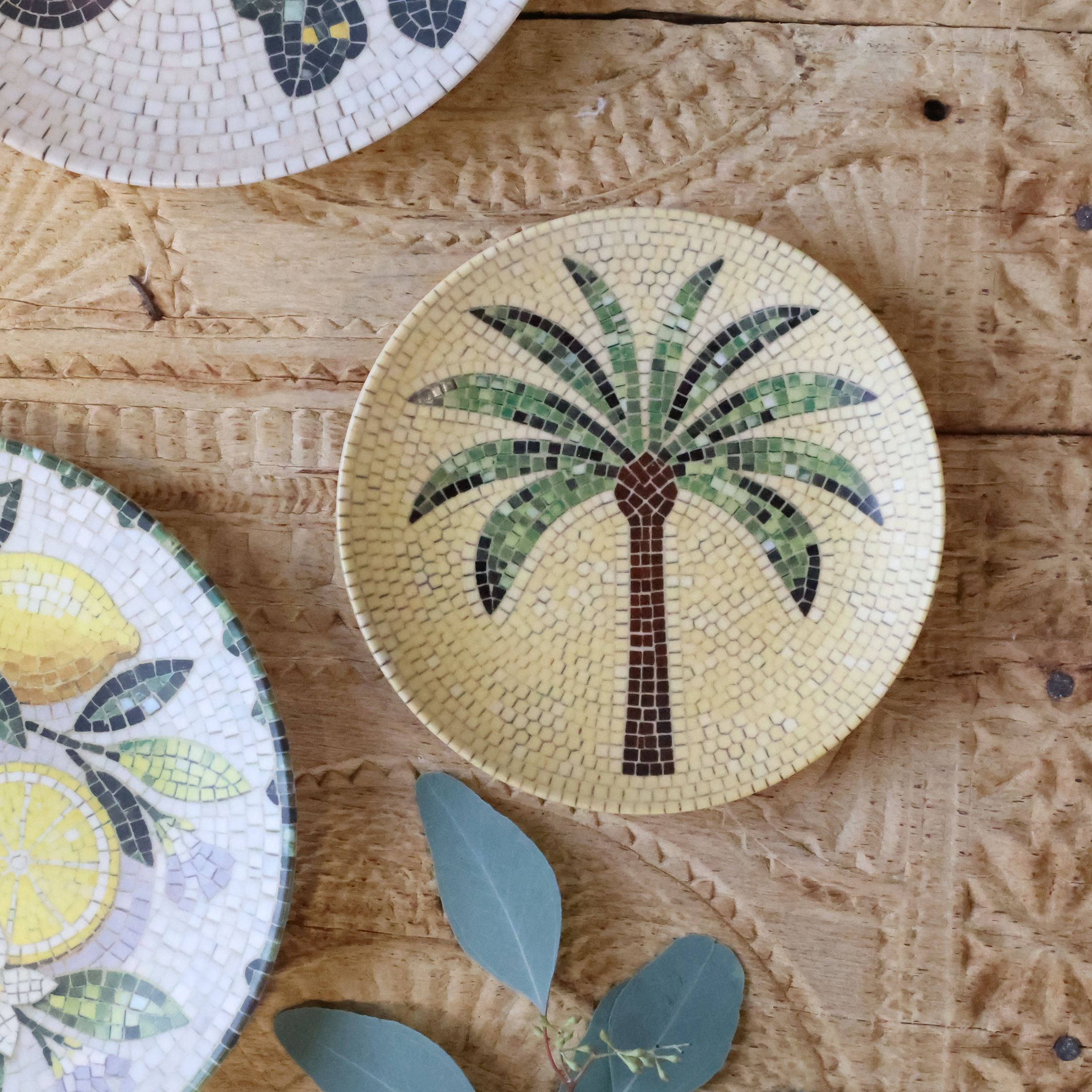 Deko Tablett aus Steingut mit Palmenmosaik, 16 cm
