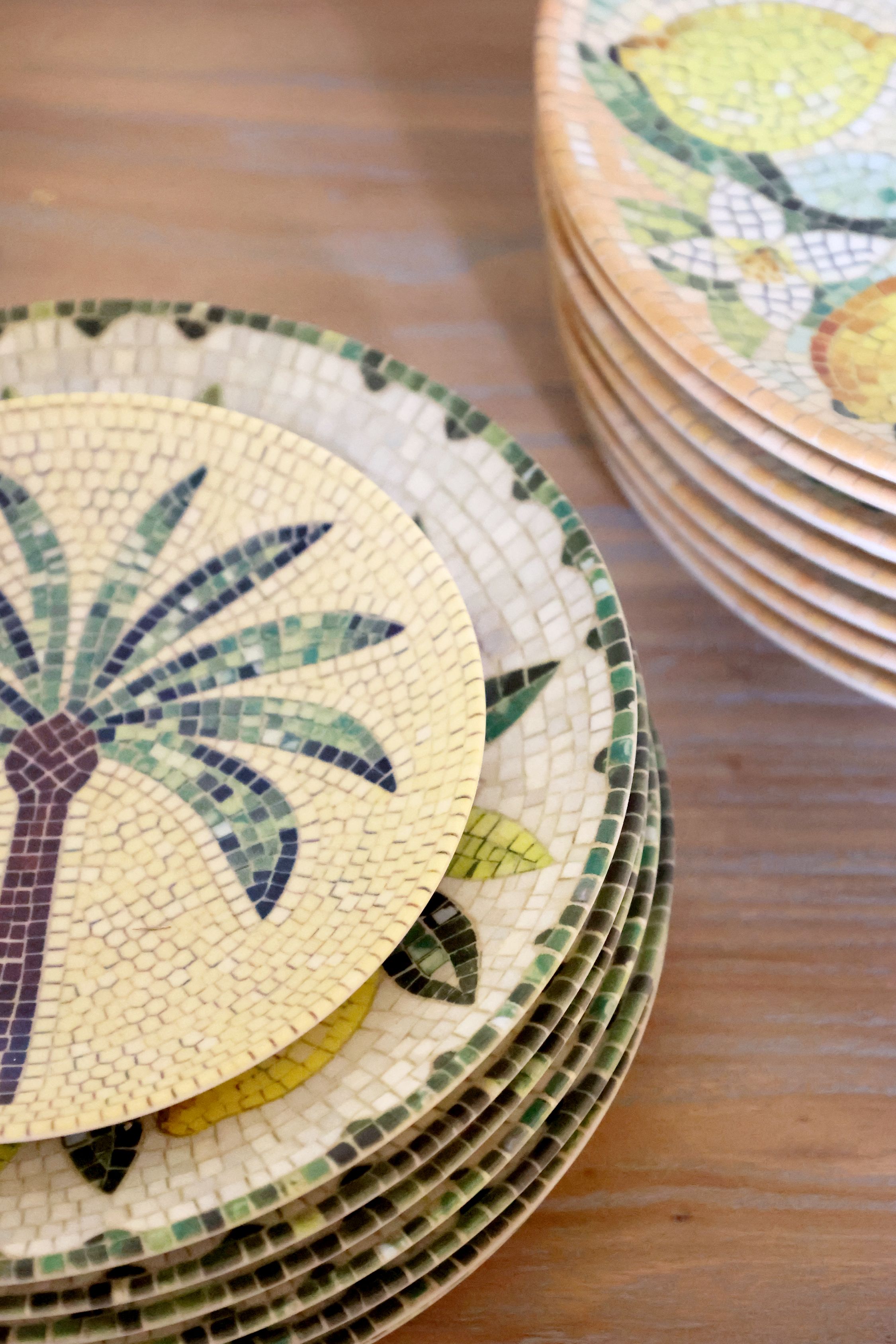 Deko Tablett aus Steingut mit Palmenmosaik, 16 cm