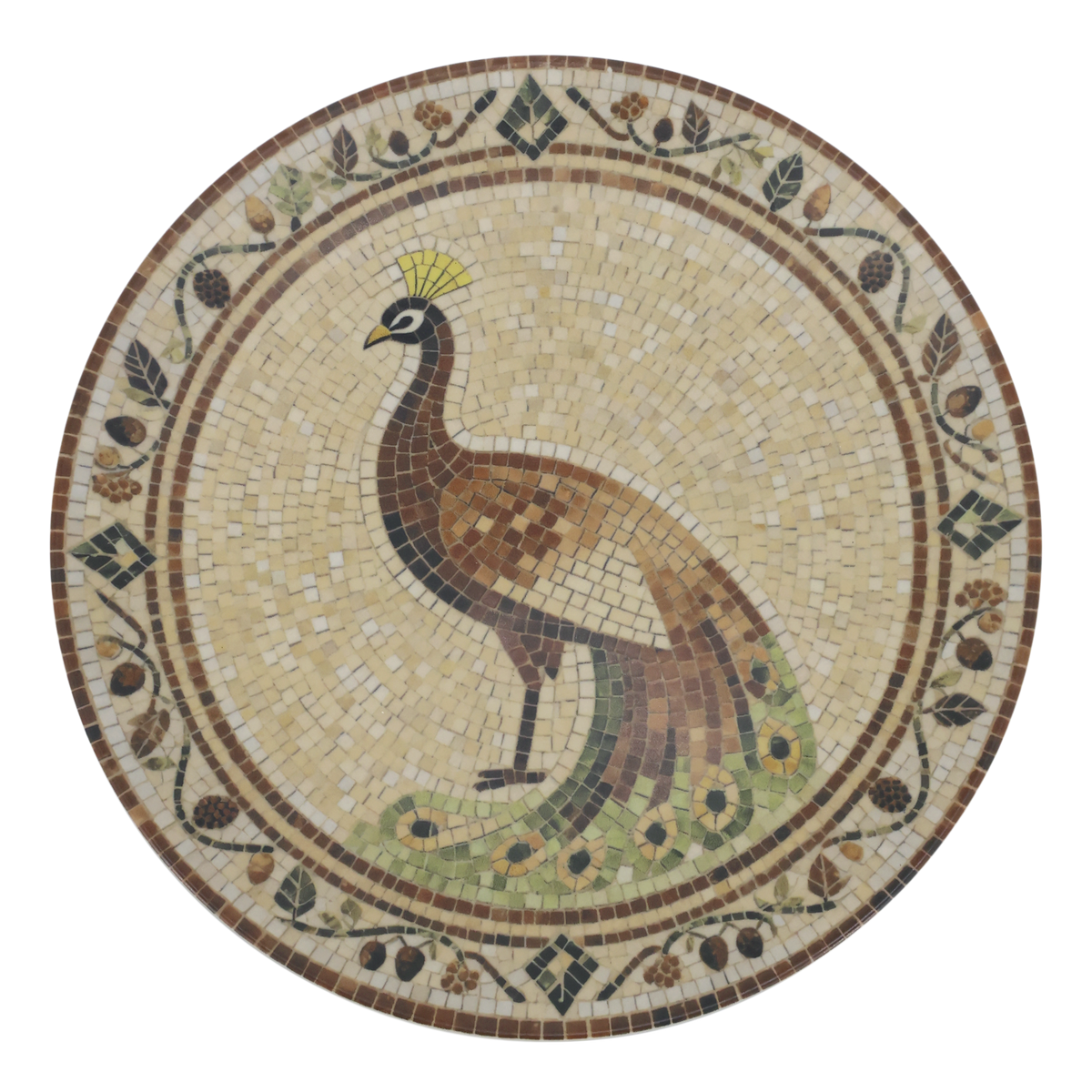 Mosaik Tablett Chartres mit Pfau, beige/mocca, 26,5 cm