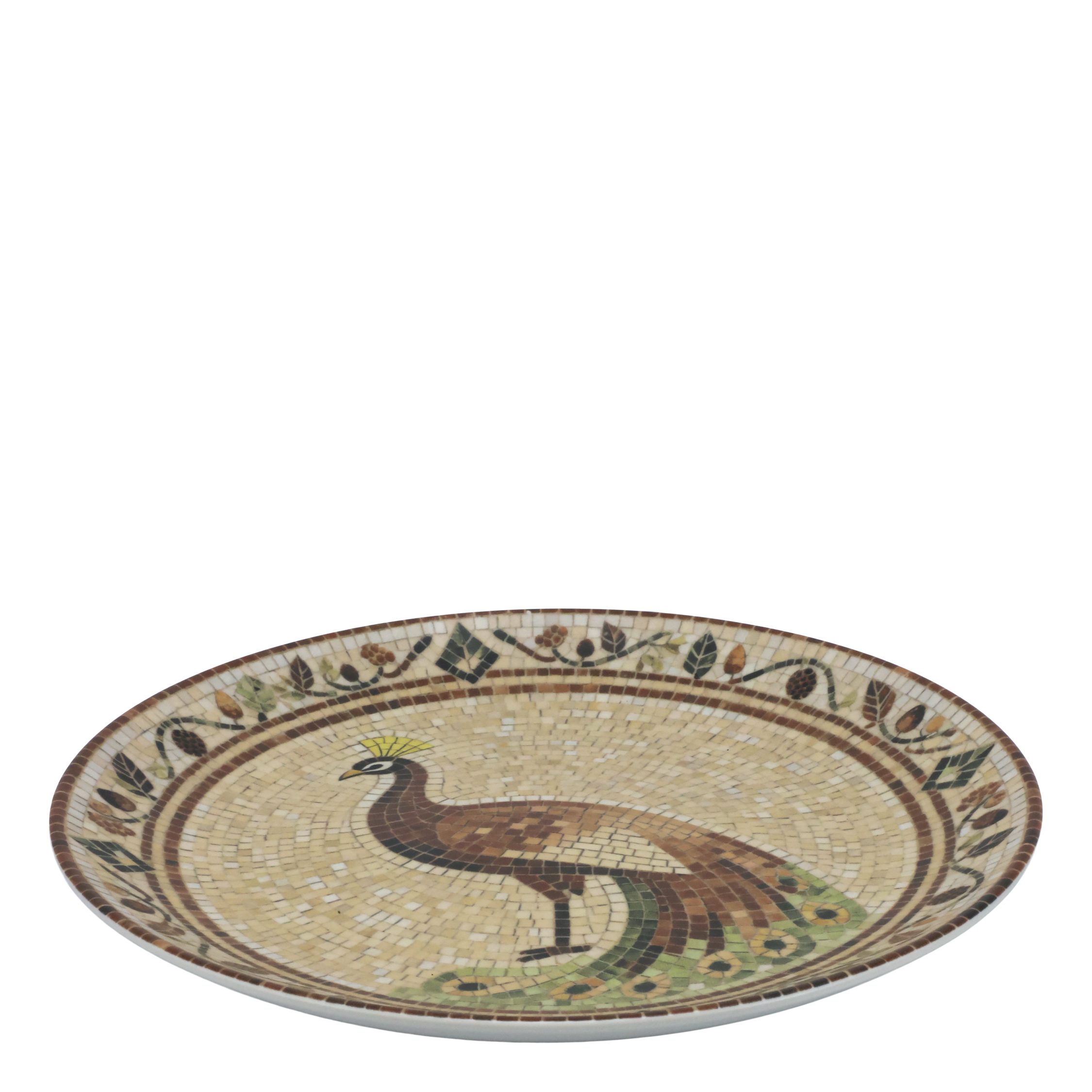 Mosaik Tablett Chartres mit Pfau, beige/mocca, 26,5 cm