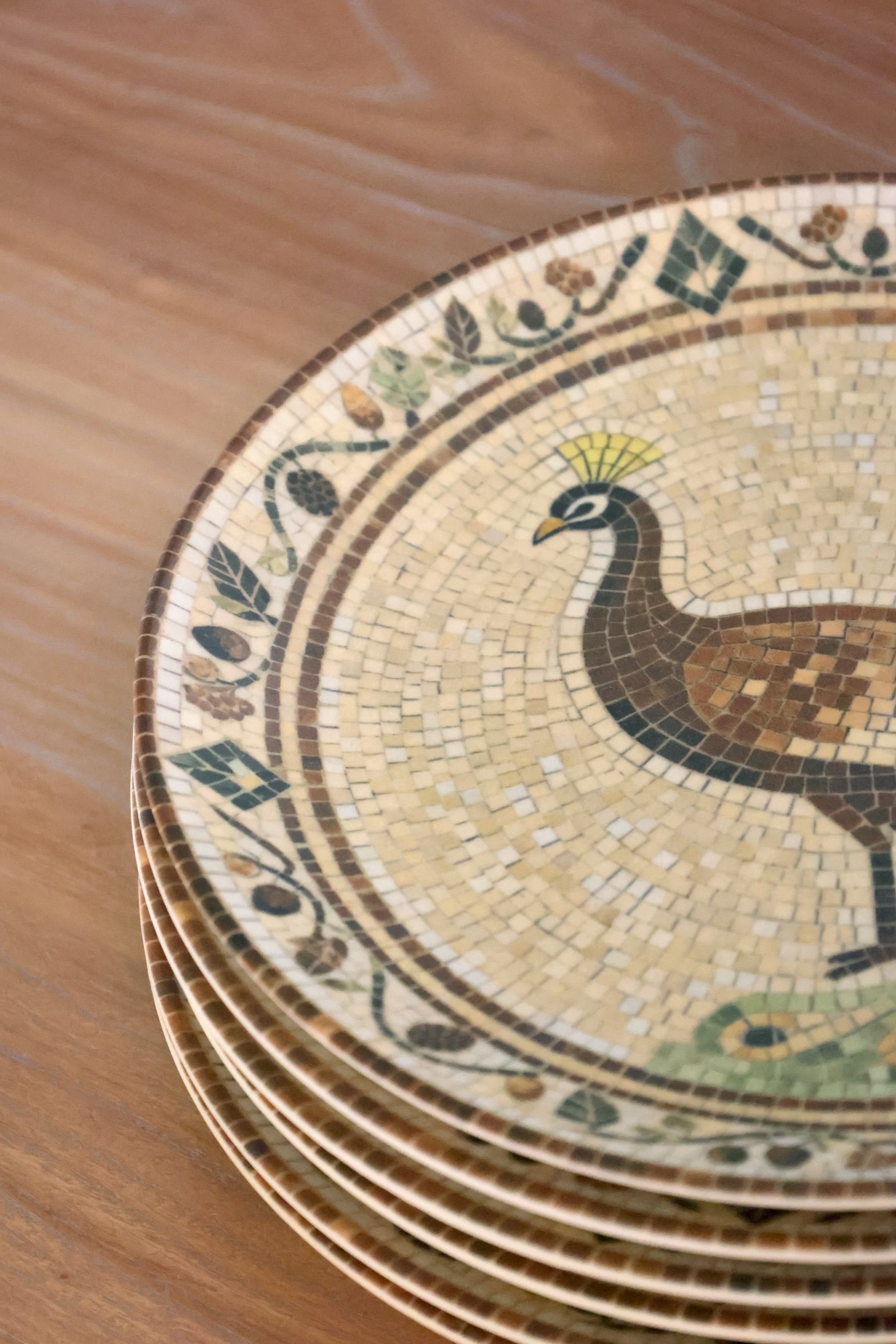Mosaik Tablett Chartres mit Pfau, beige/mocca, 26,5 cm