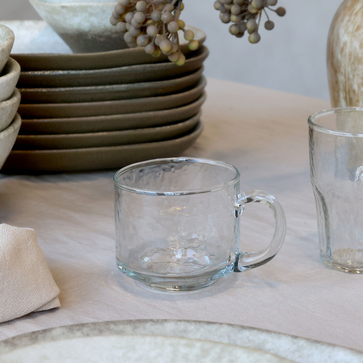 Glas Becher mit Griff, 250 ml, klar, 7 cm hoch