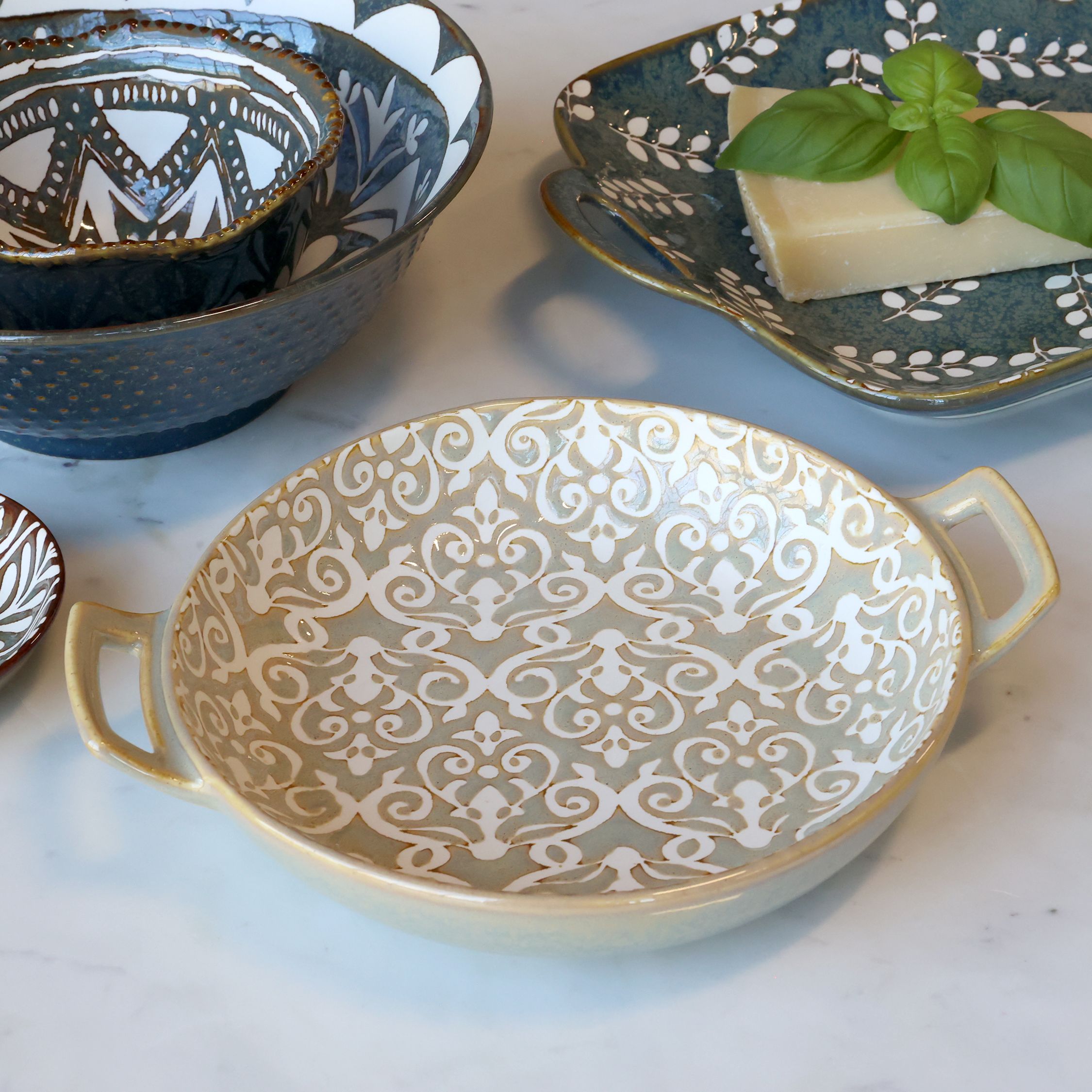 Ramekin mit Henkel, 18 cm, franz. grau