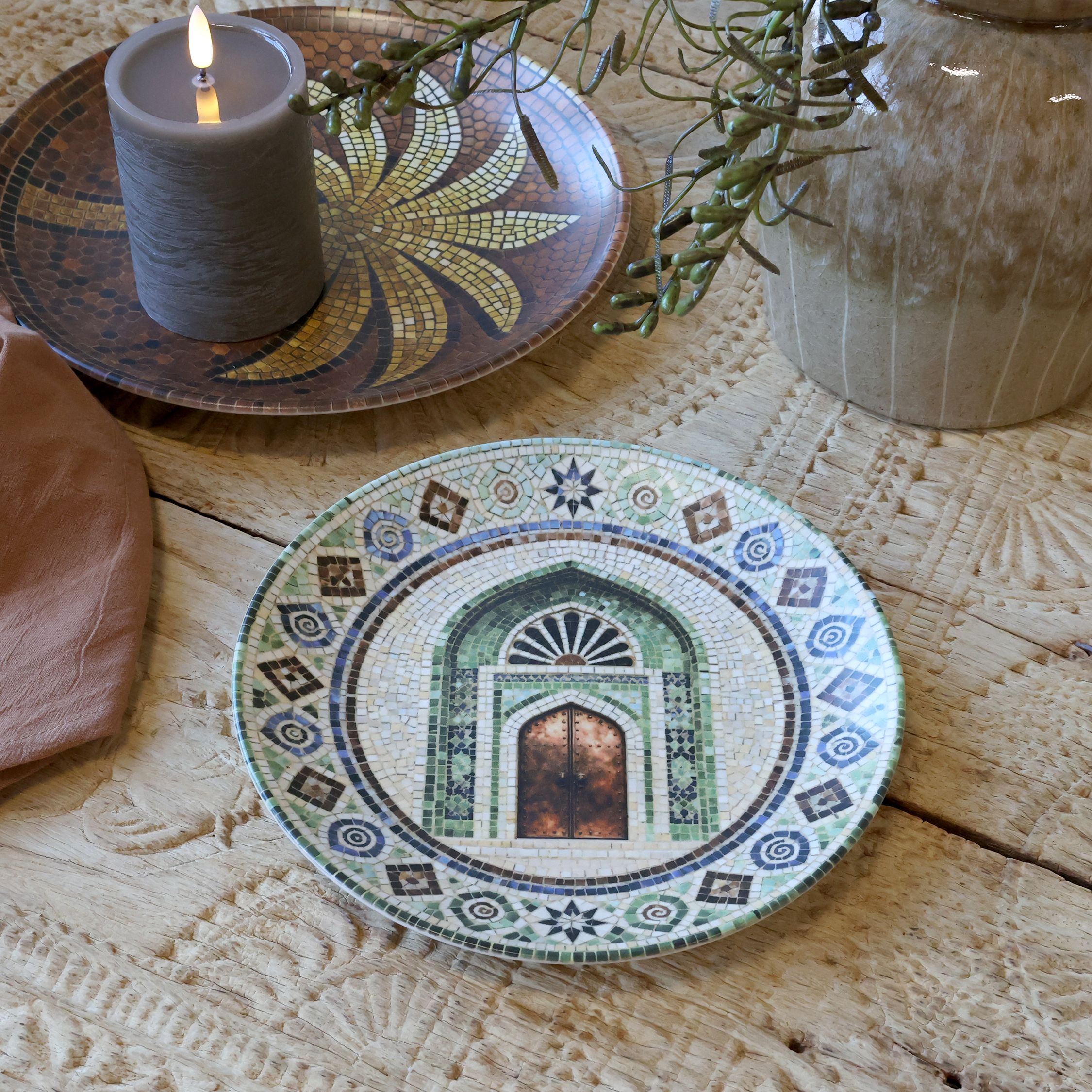 Mosaik Tablett Chartres mit Tür – Steingut, 21 cm