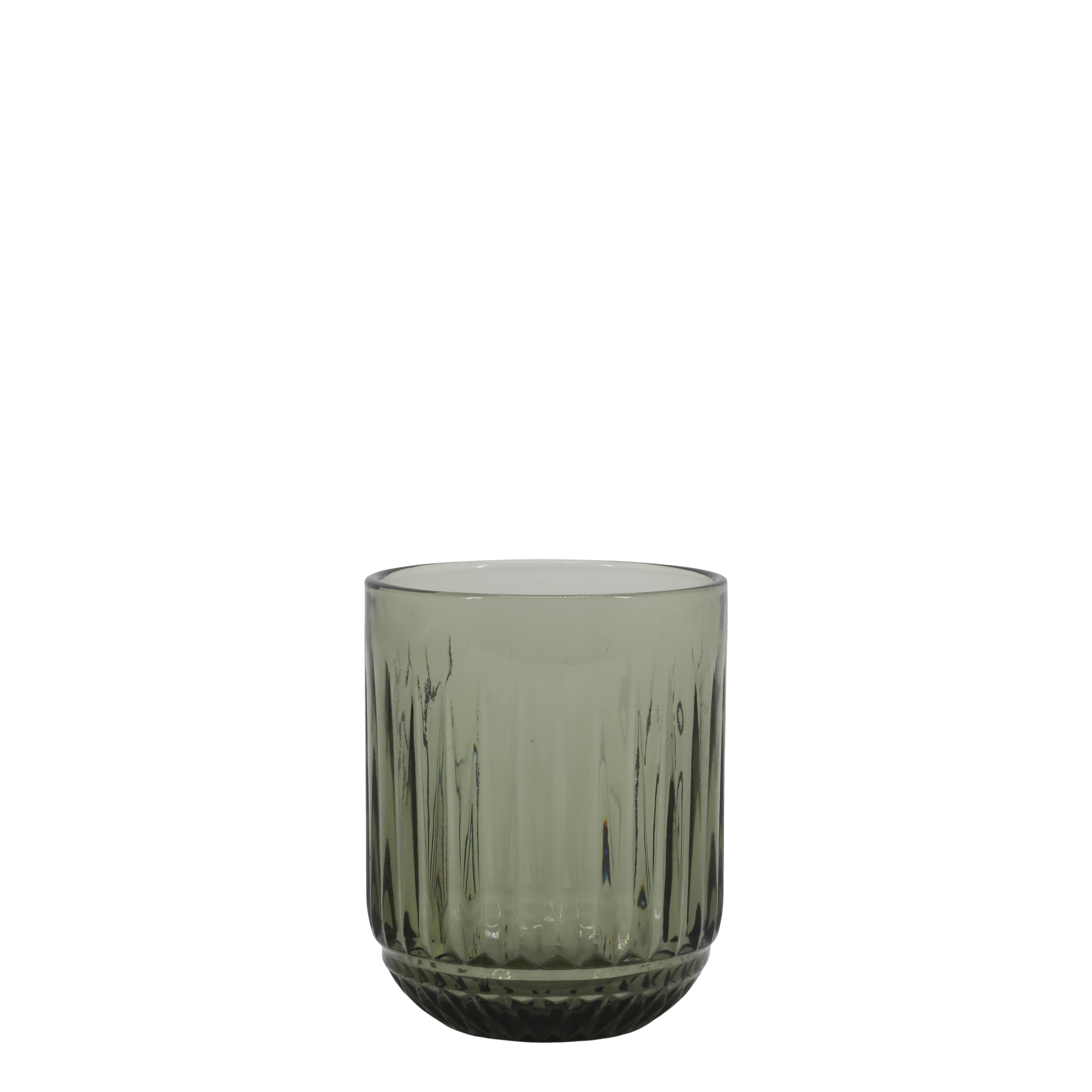 Rauchfarbenes Windlicht aus Glas mit Rillen, 9,5 cm hoch