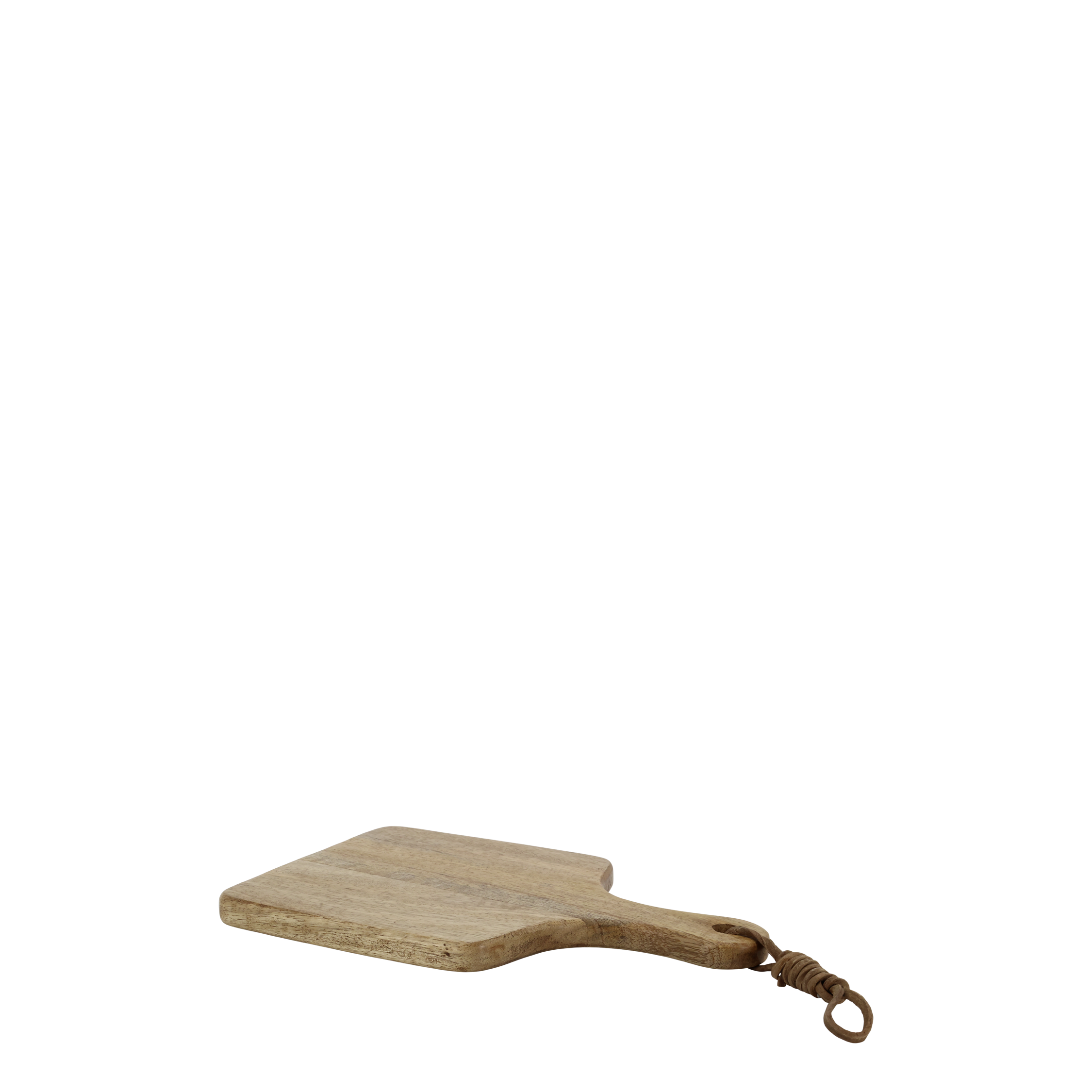 Tapasbrett aus Mangoholz mit Lederband, 25 cm lang