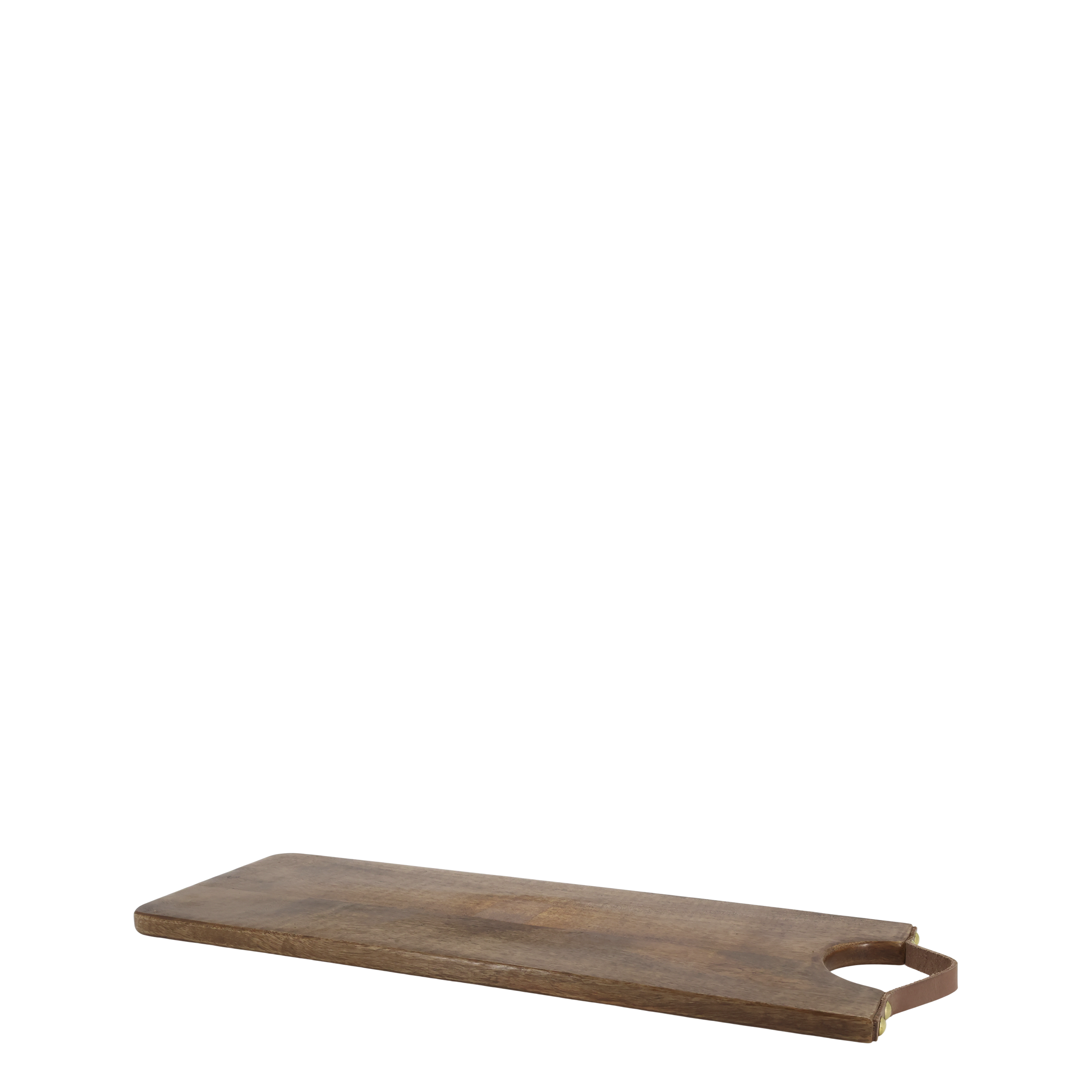 Tapasbrett aus Mangoholz mit Lederband, 48 cm lang