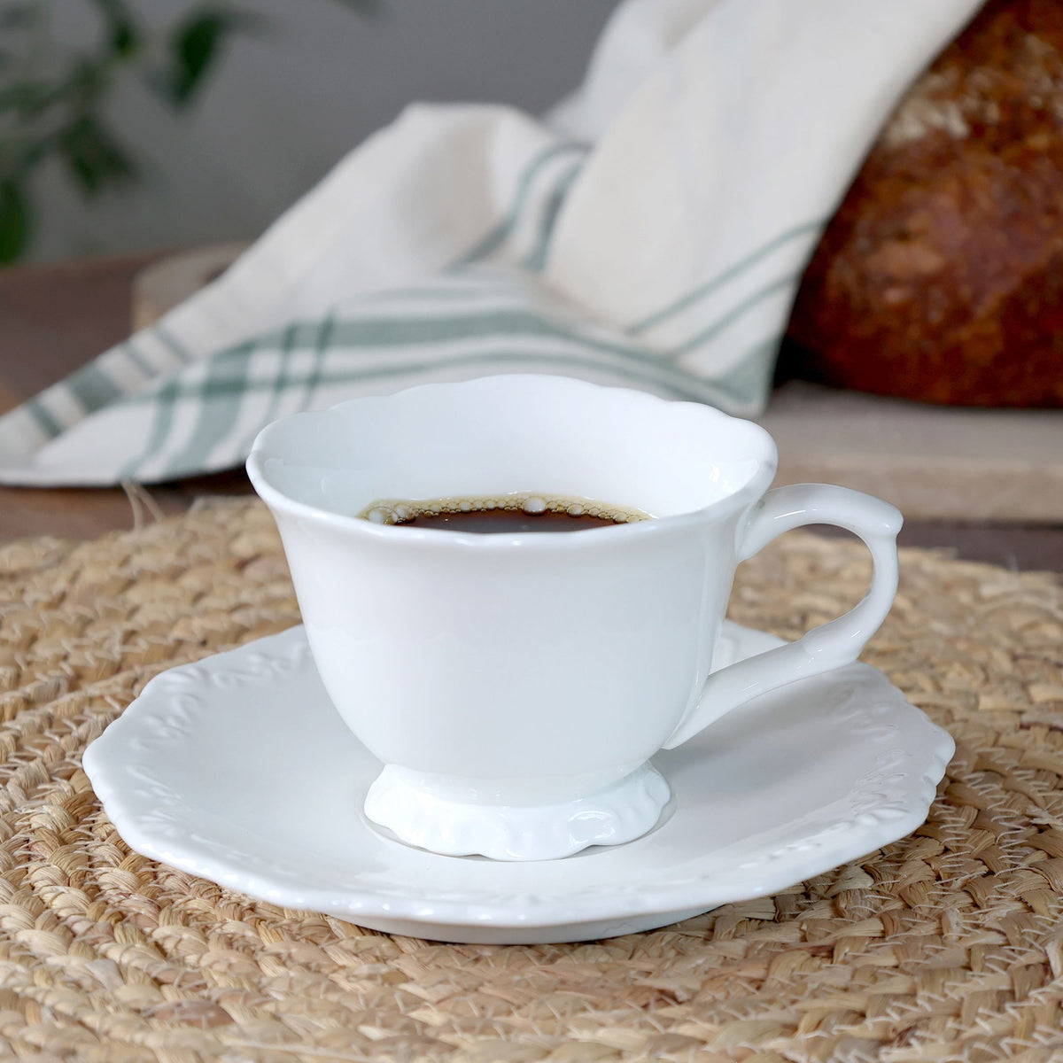 Provence Kaffeetasse mit Untertasse, Porzellan, 9,5 cm, weiß