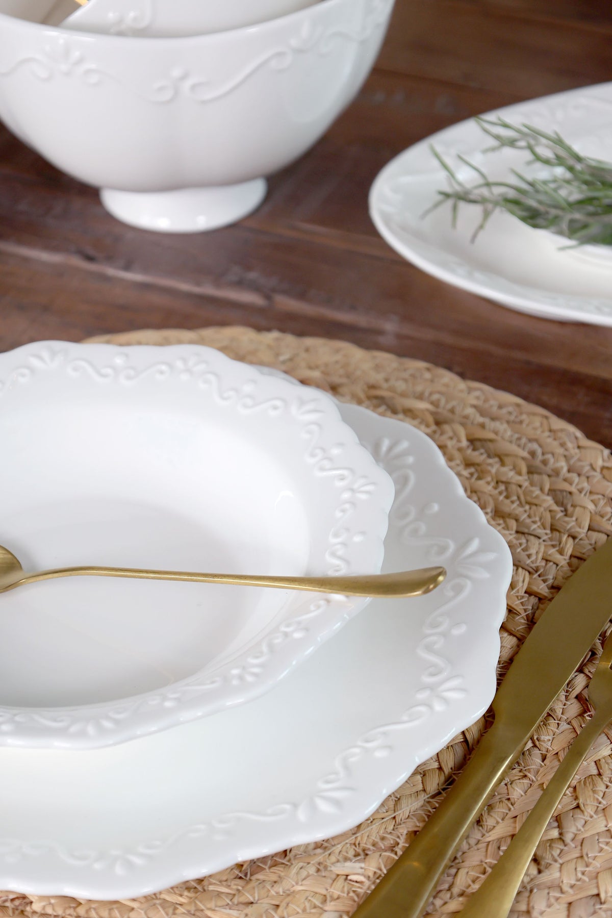 Provence Mittagsteller aus Porzellan, 27 cm, weiß
