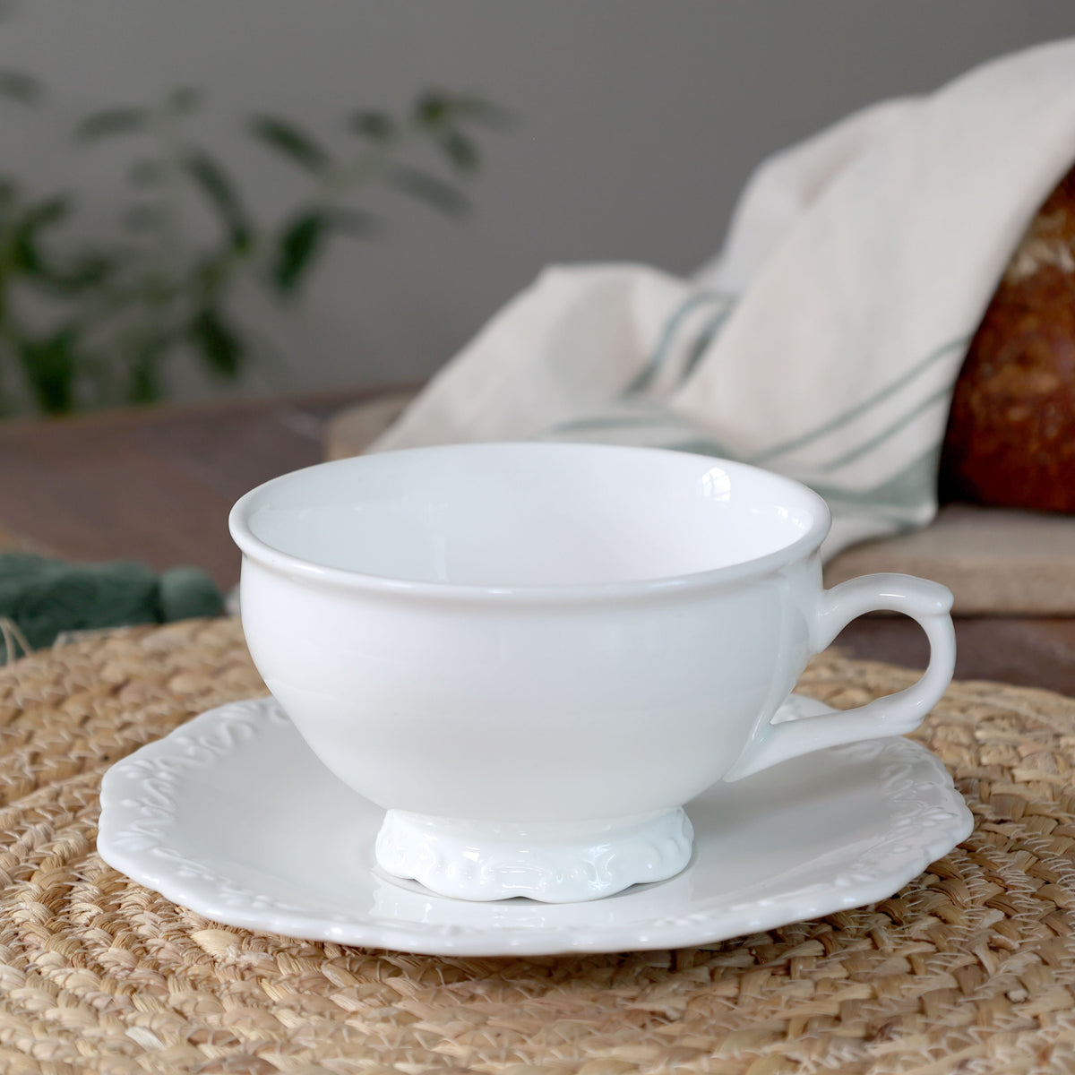 Provence Teetasse mit Untertasse, 12 cm, weiß
