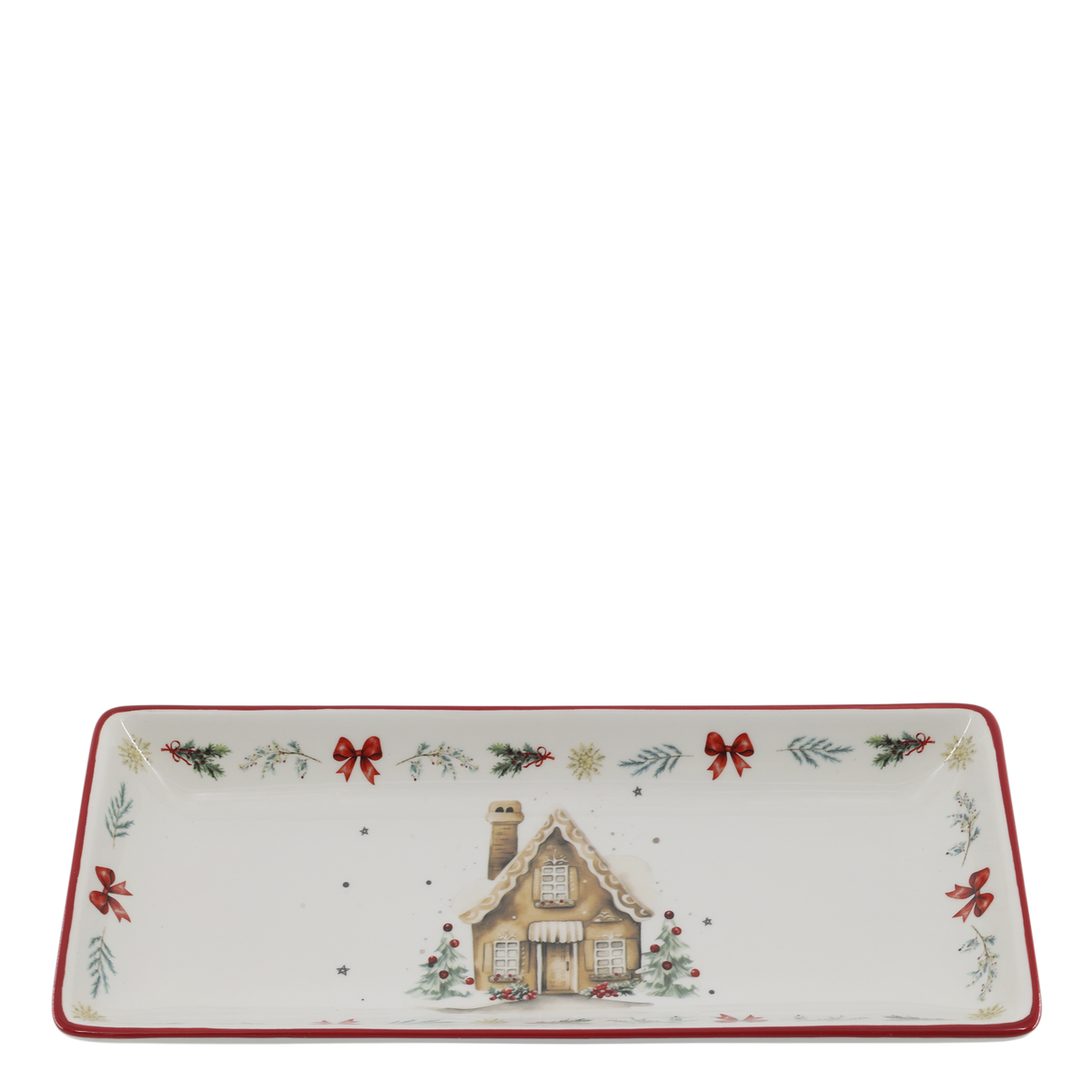 Chalet de Noël Tablett aus Dolomit, 28 cm, Kirschholz-Optik