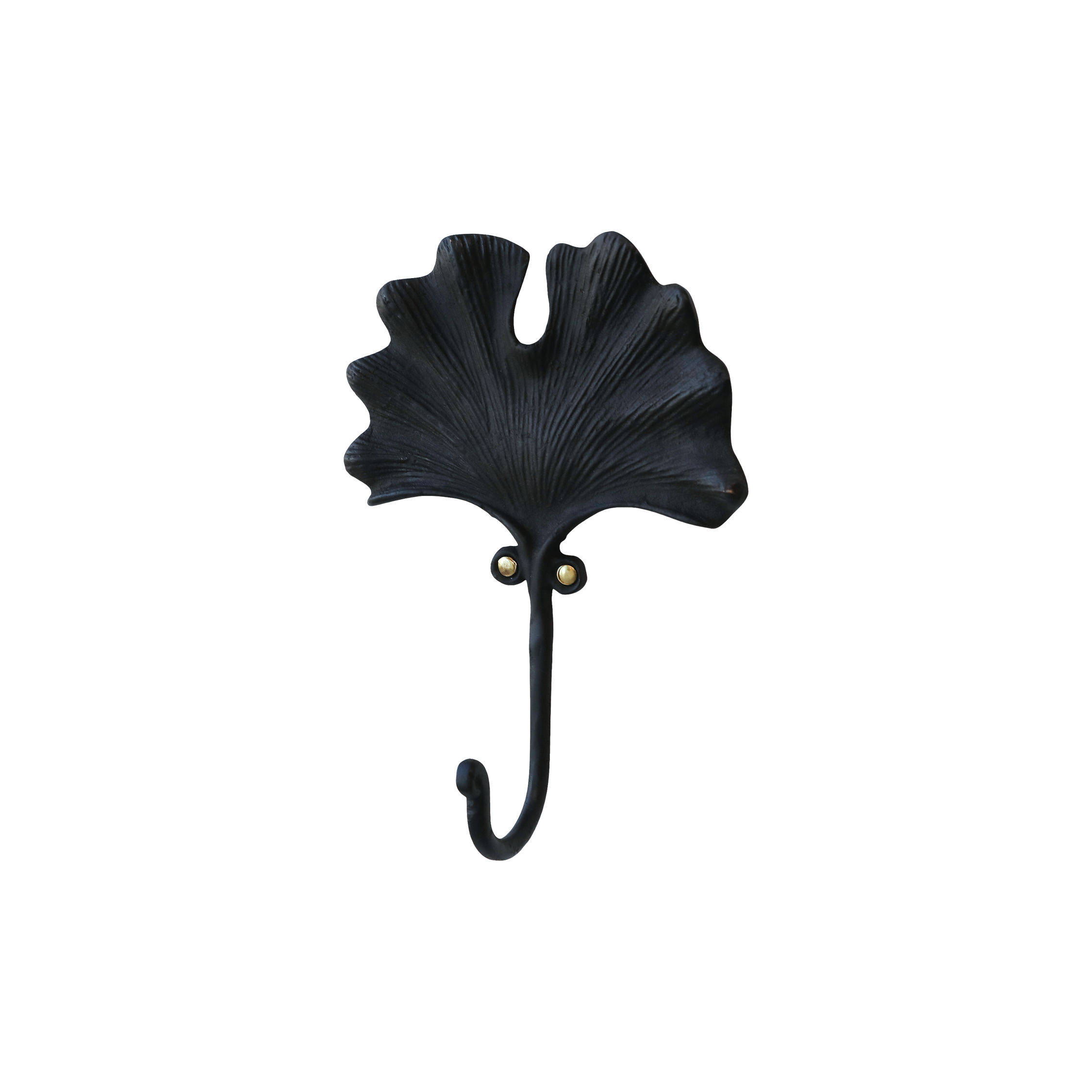 Wandhaken mit Blatt aus Messing, antik schwarz, 17 cm hoch