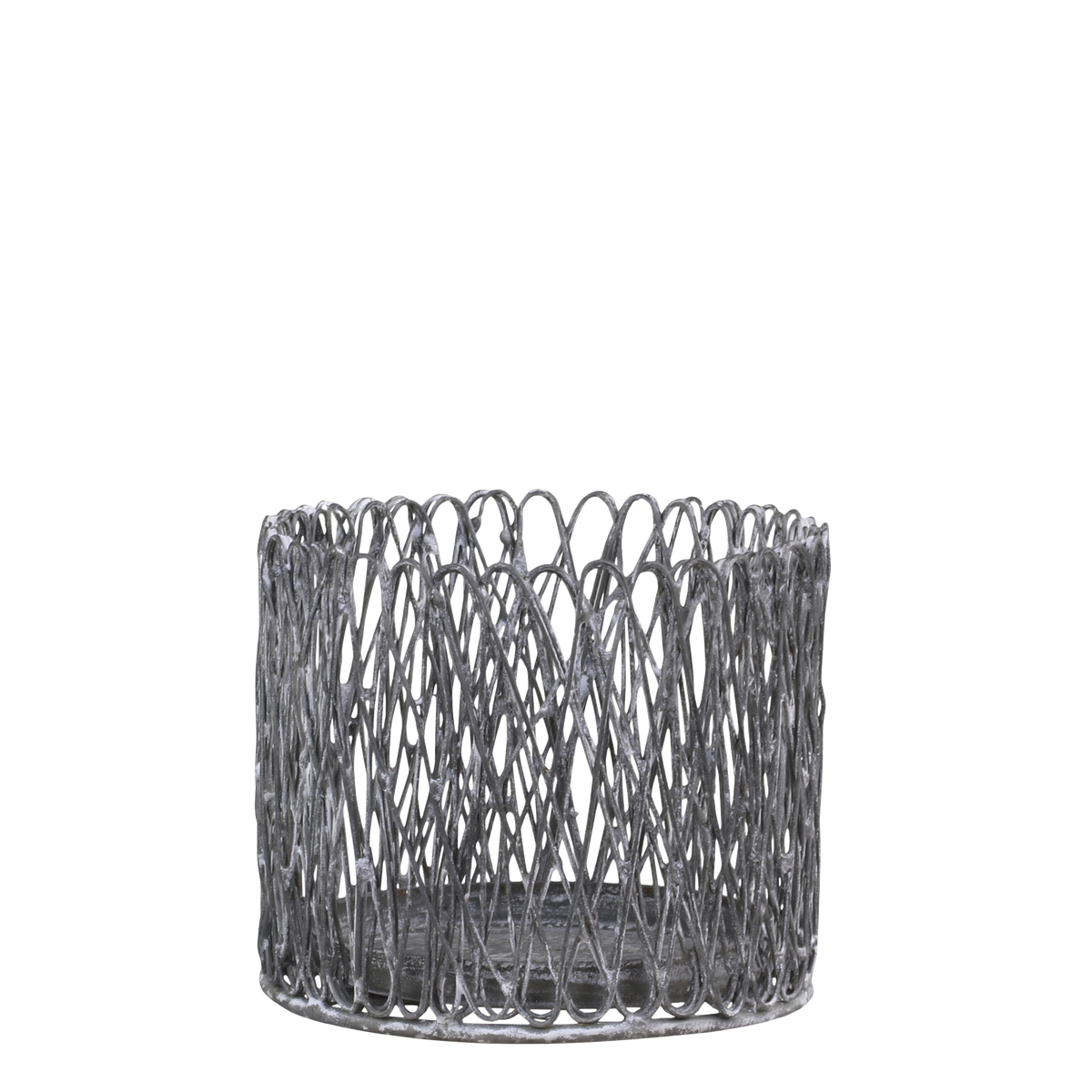 Windlicht aus Eisen, 10,5 cm hoch, antik Zink