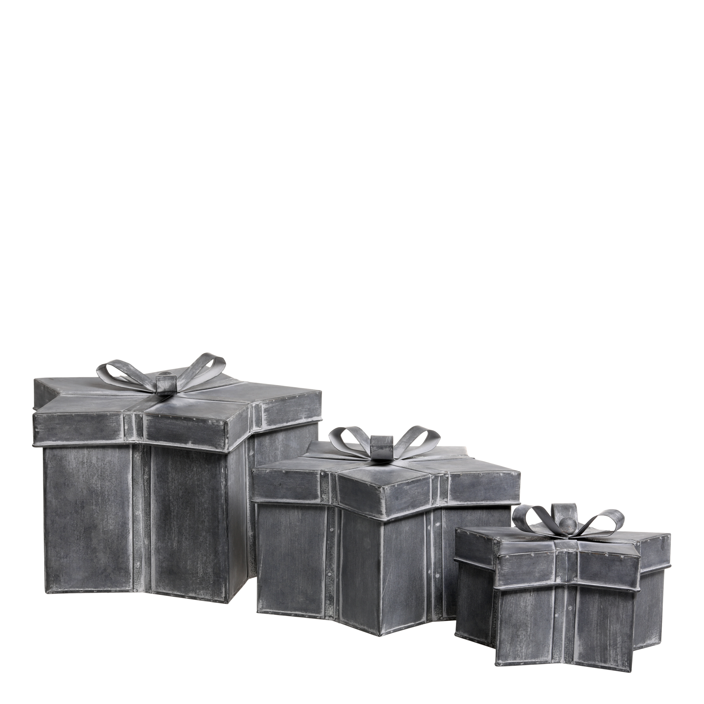 Geschenkbox mit Schleife, 3er-Set, antique zink