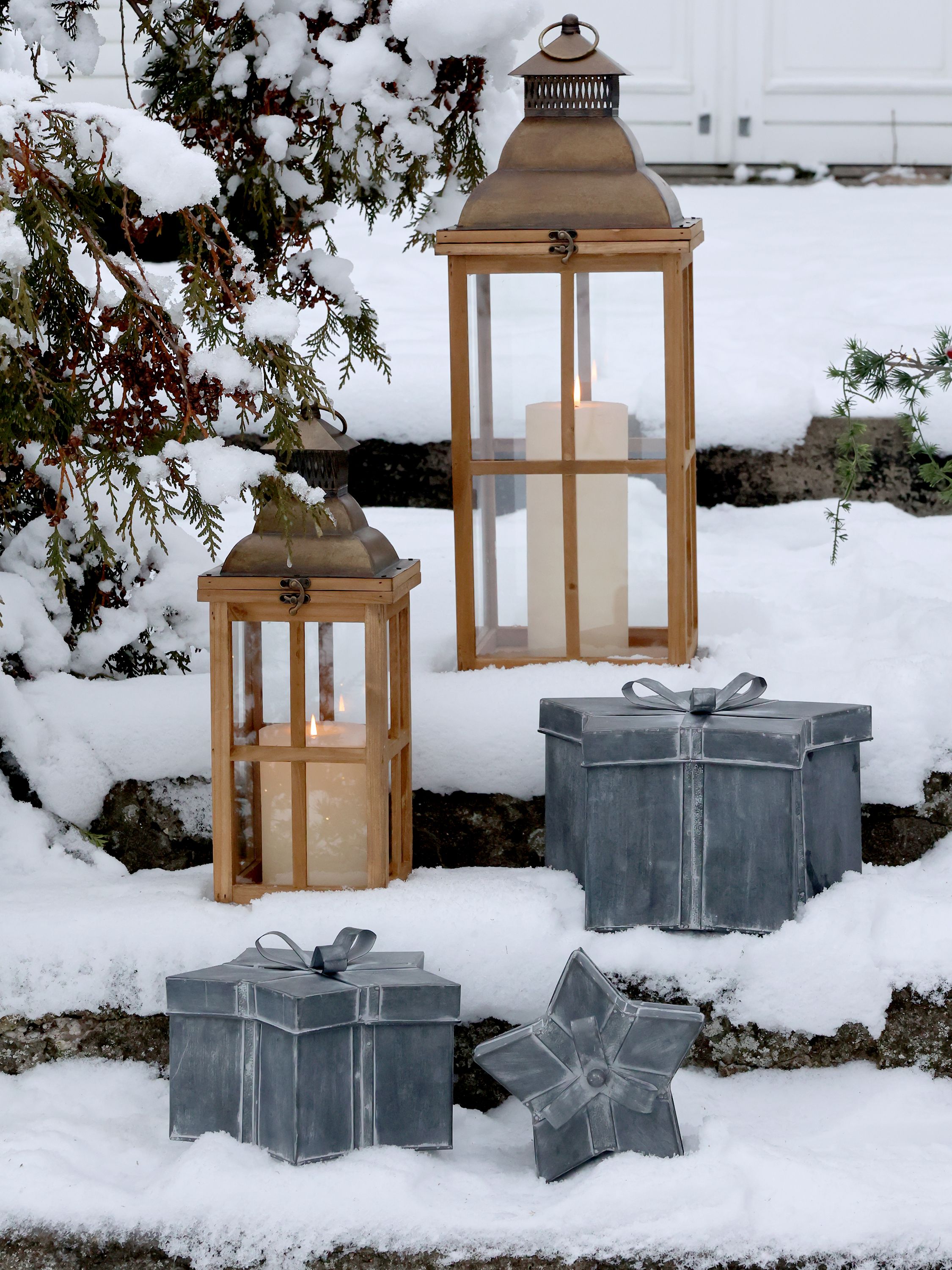 Geschenkbox mit Schleife, 3er-Set, antique zink