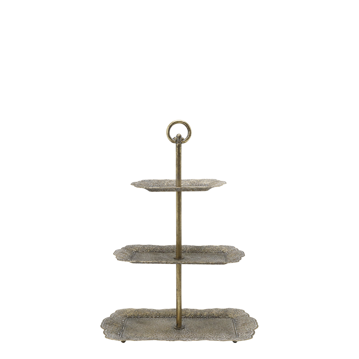 Etagere mit 3 Tabletts, antique messing, 51,5 cm hoch