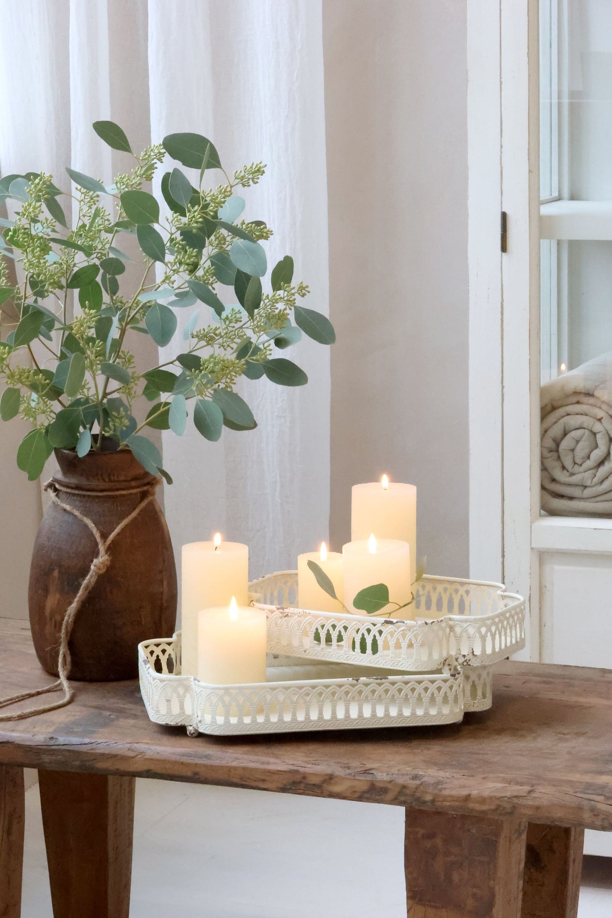 Tablett mit Spitzenkante, 2er-Set, antique creme