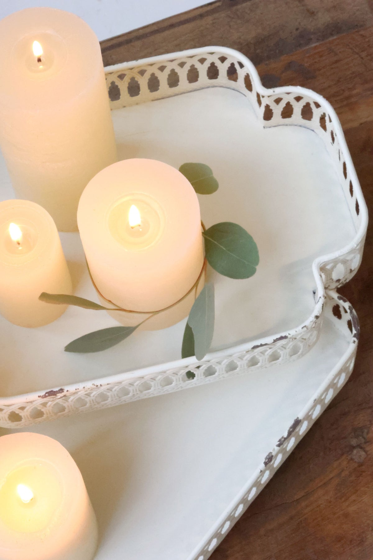 Tablett mit Spitzenkante, 2er-Set, antique creme