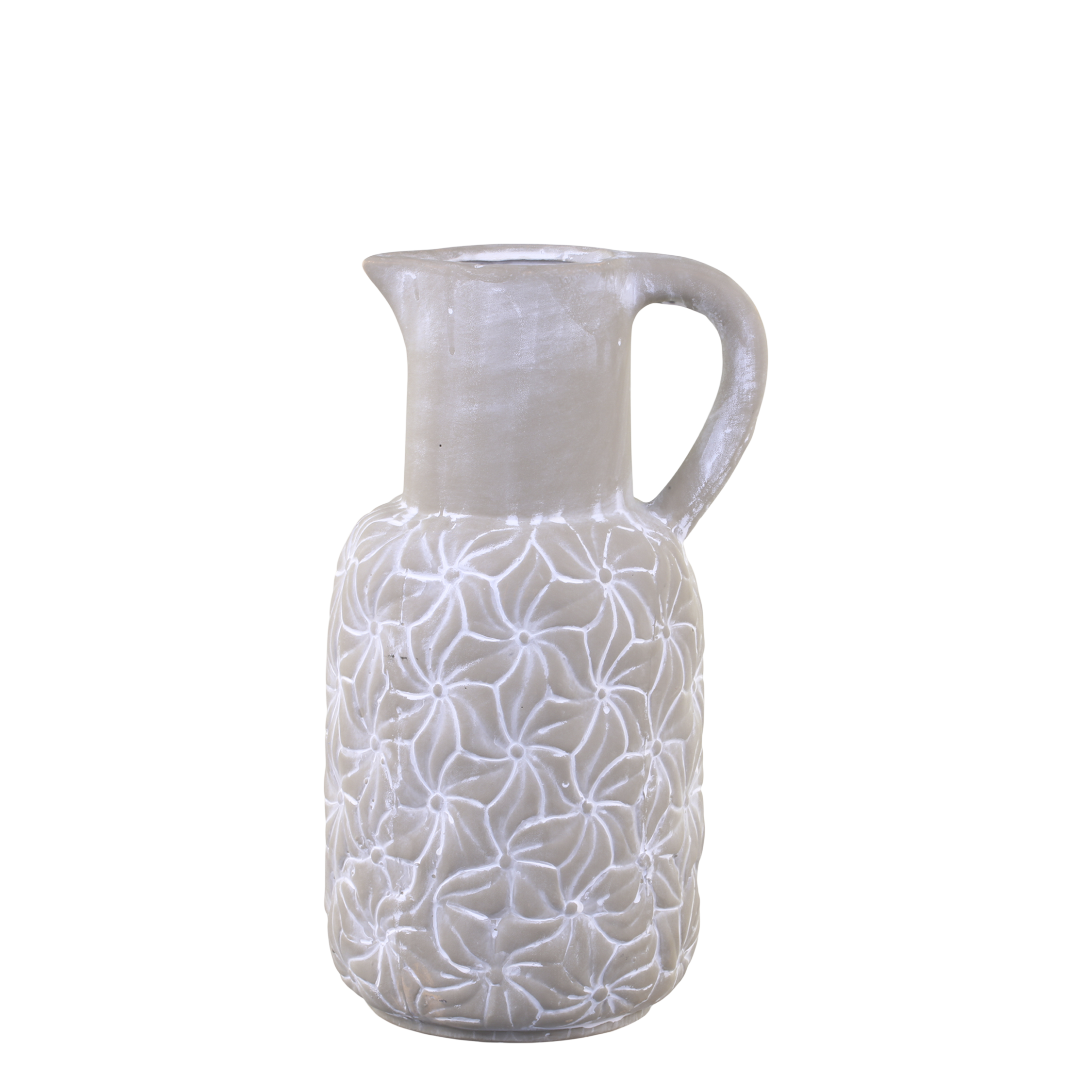 Colmar Kanne mit Blumen-Deko aus Zement, franz. Grau