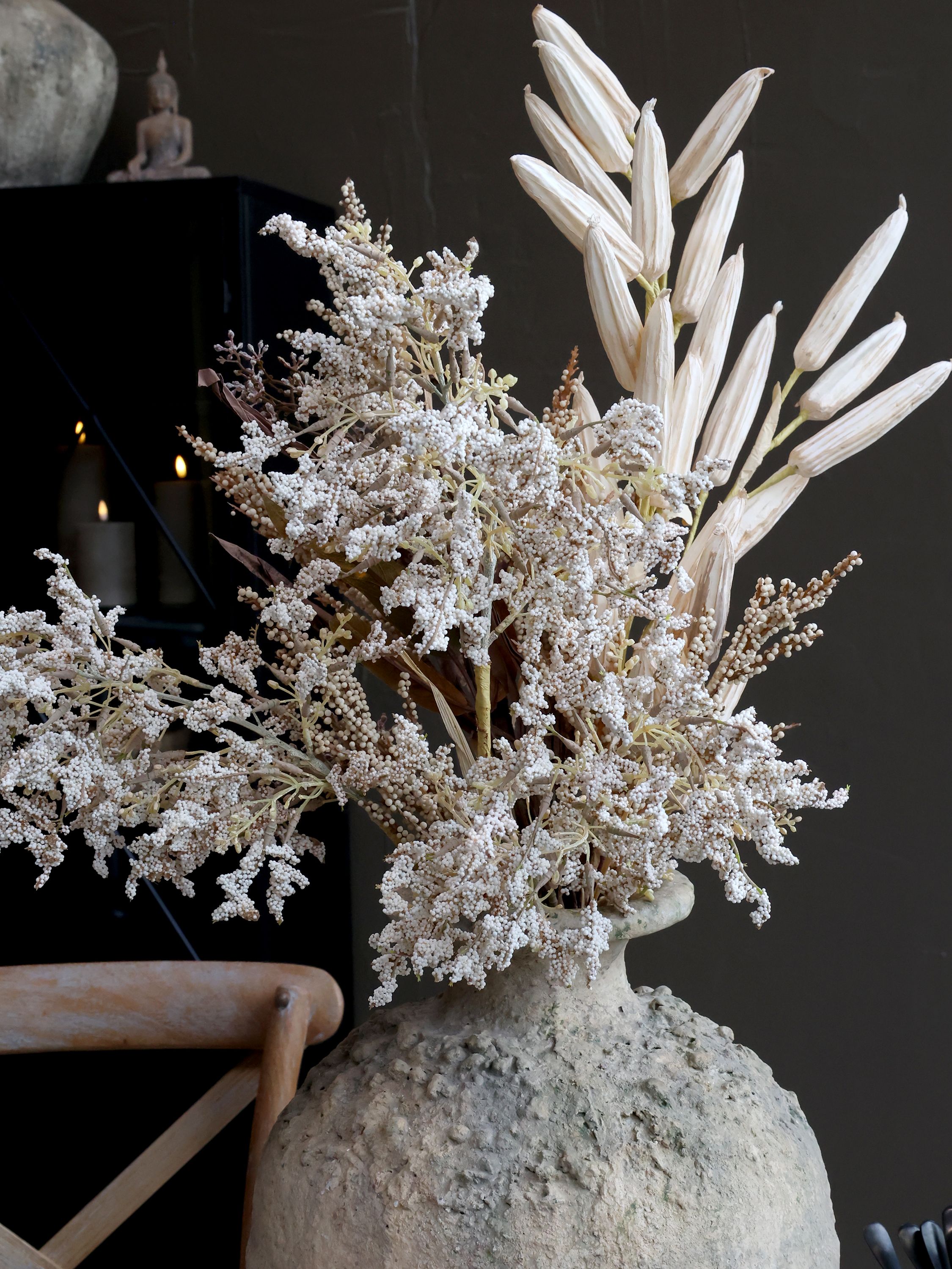 Antique Vase aus Polyresin, 39 cm hoch, creme