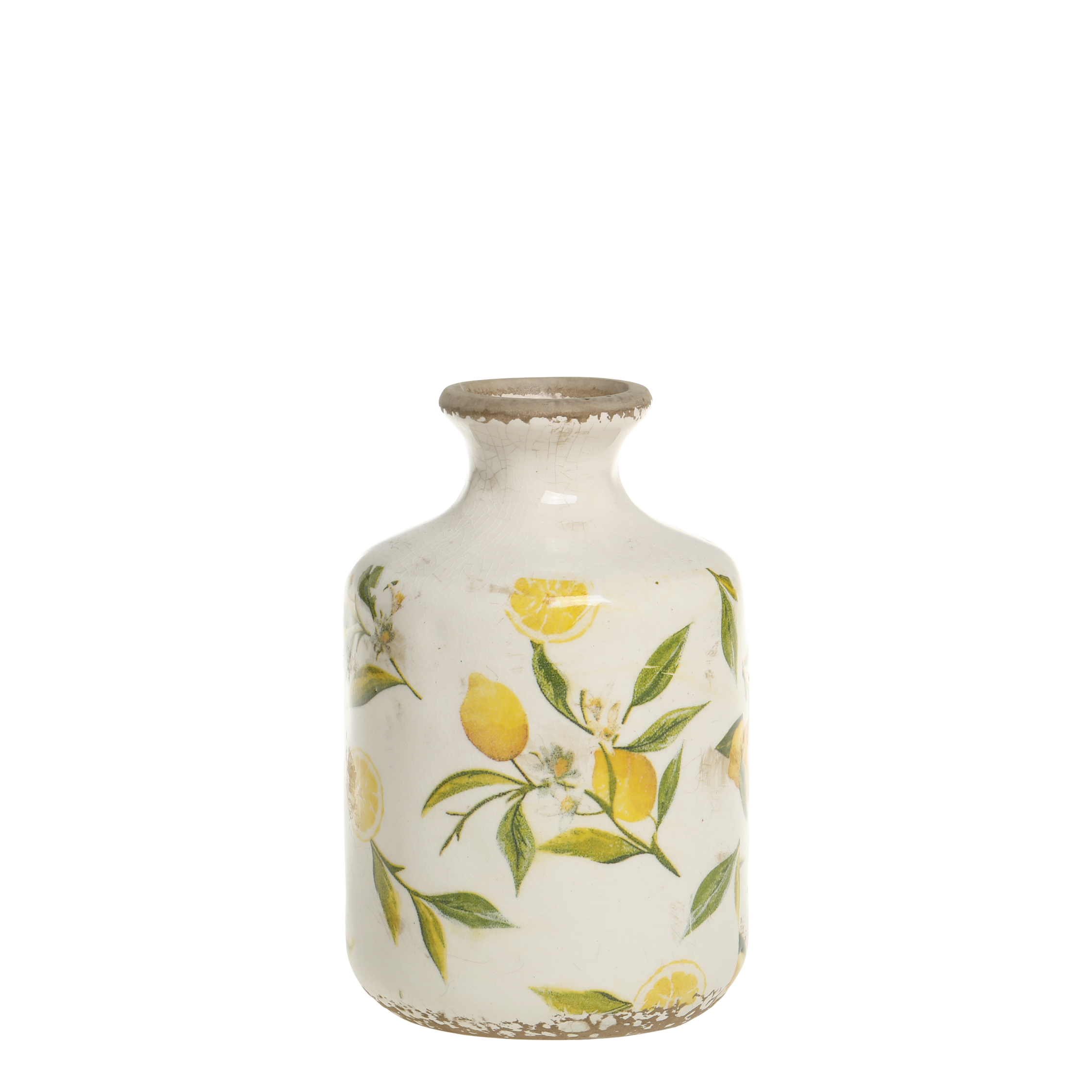 Limone Flasche mit Zitronenmotiv, 17 cm hoch, creme