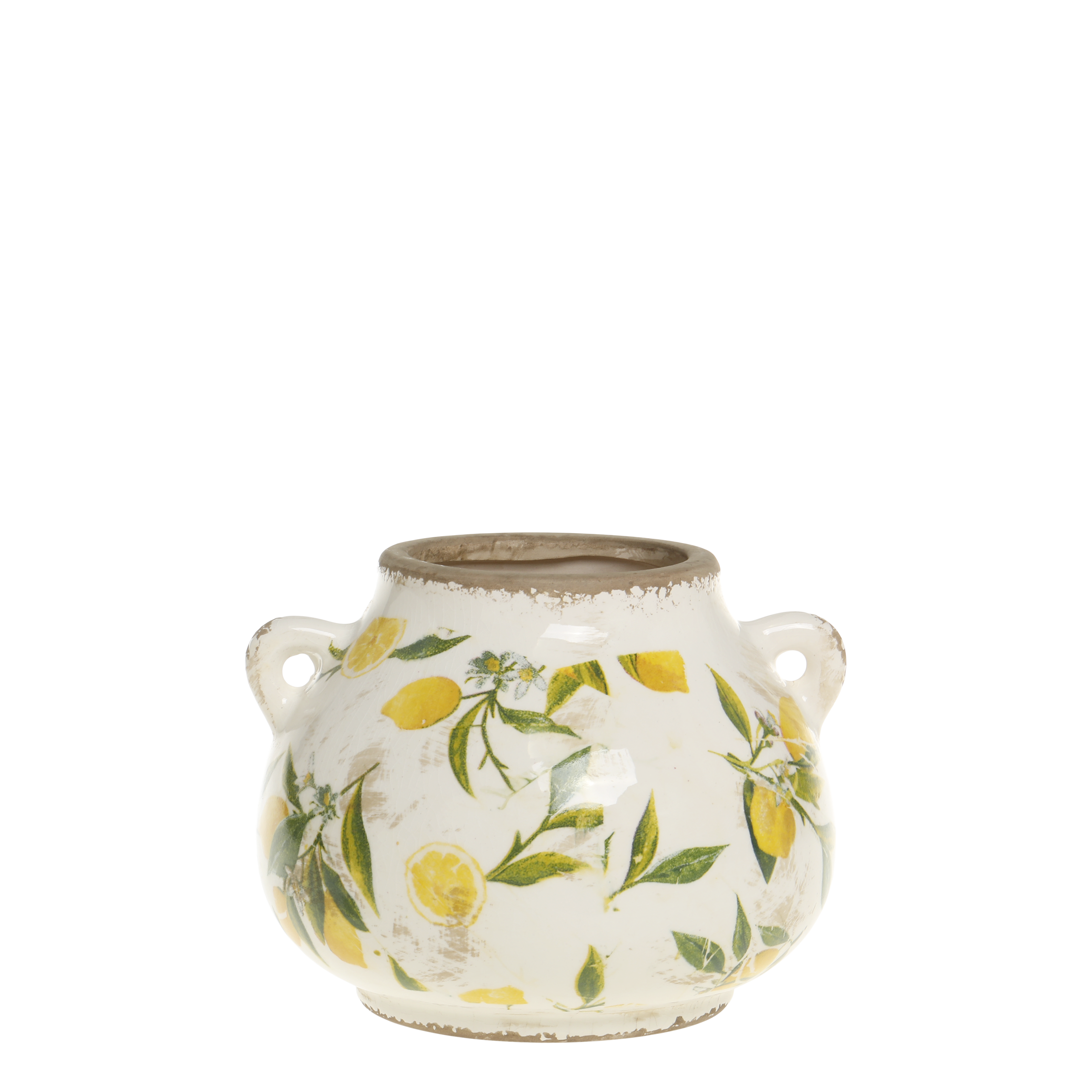 Limone Blumentopf mit Zitronenmotiv, 13,5 cm hoch, creme