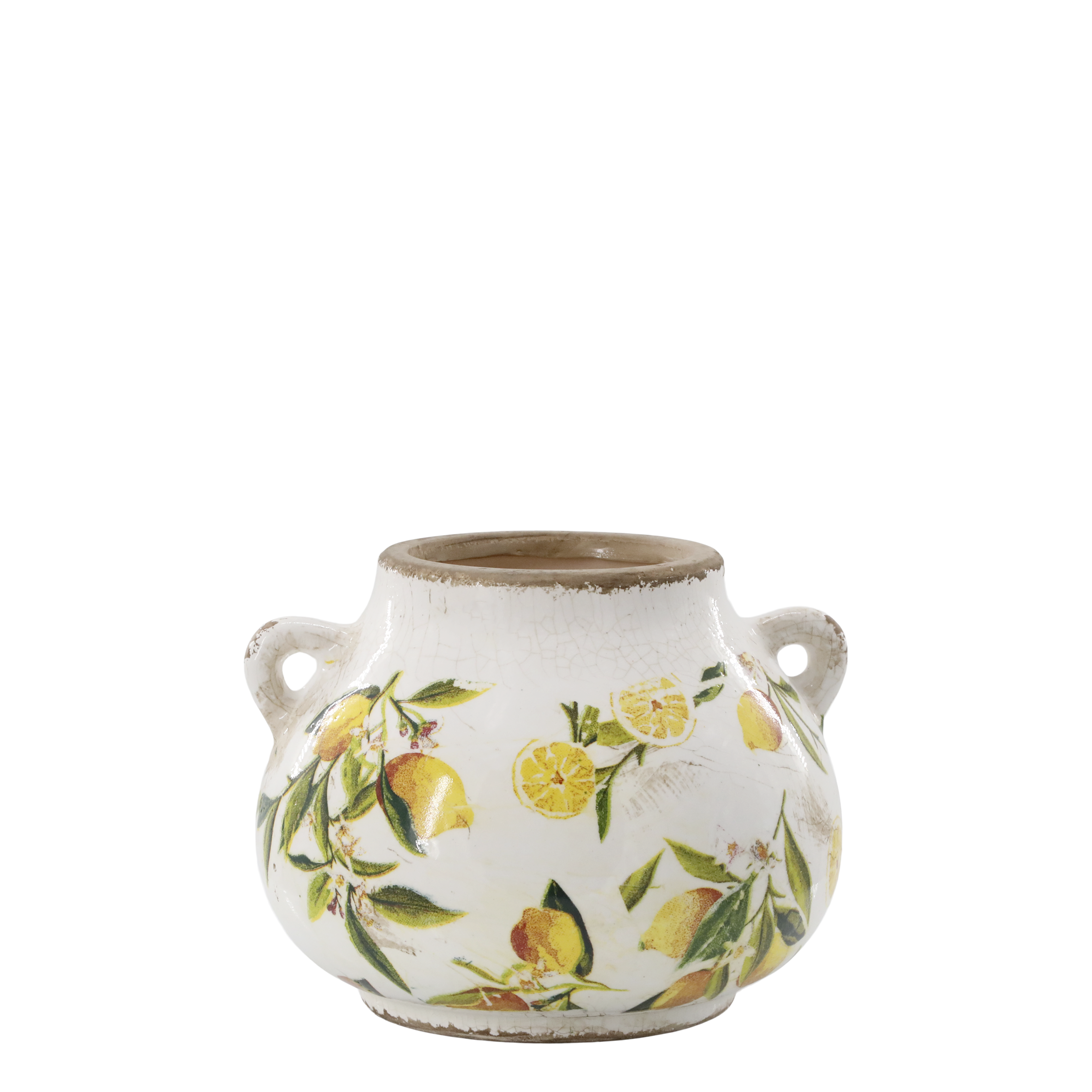 Limone Blumentopf mit Zitronenmotiv, 13,5 cm hoch, creme