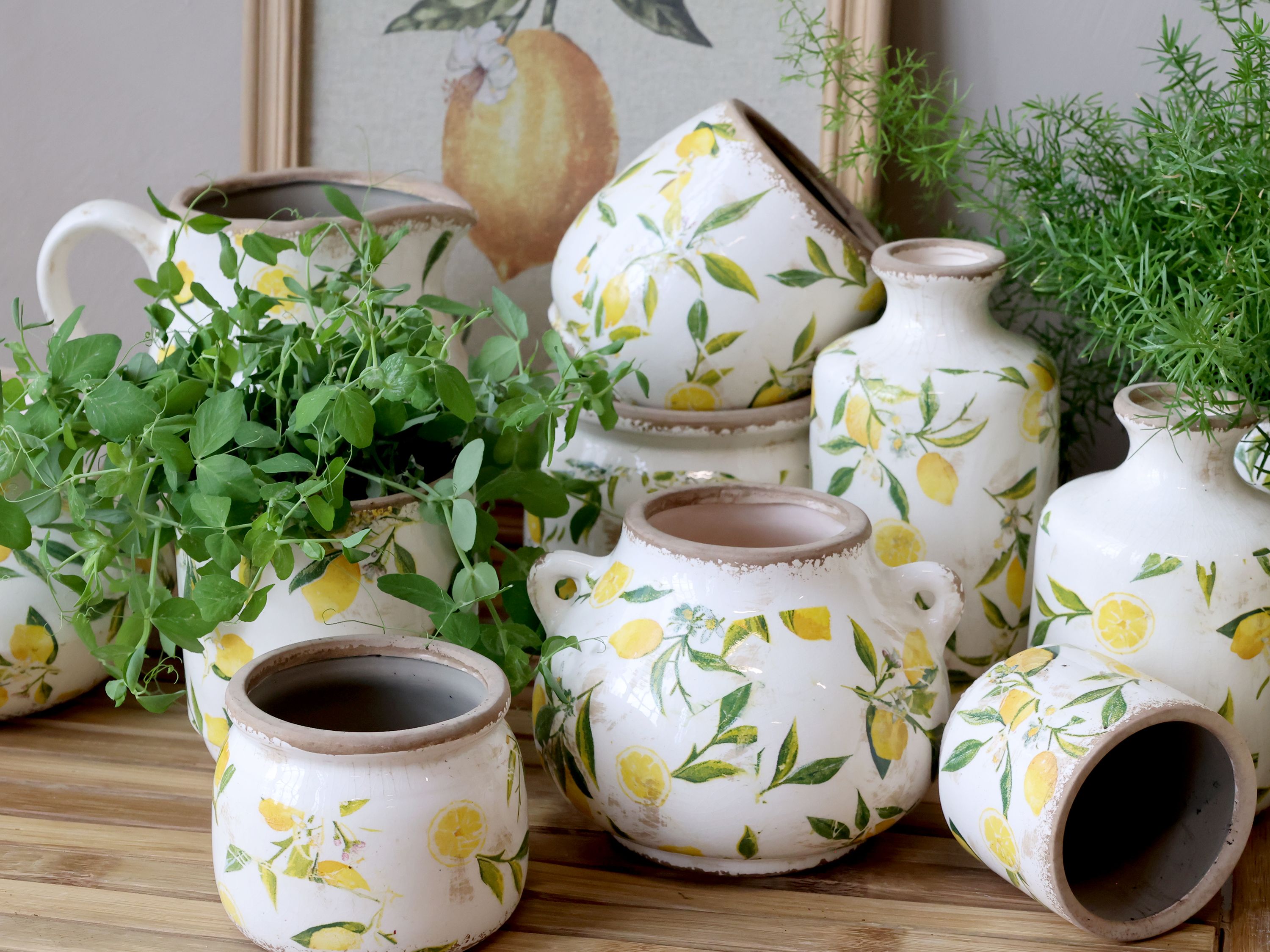 Limone Blumentopf mit Zitronenmotiv, 13,5 cm hoch, creme