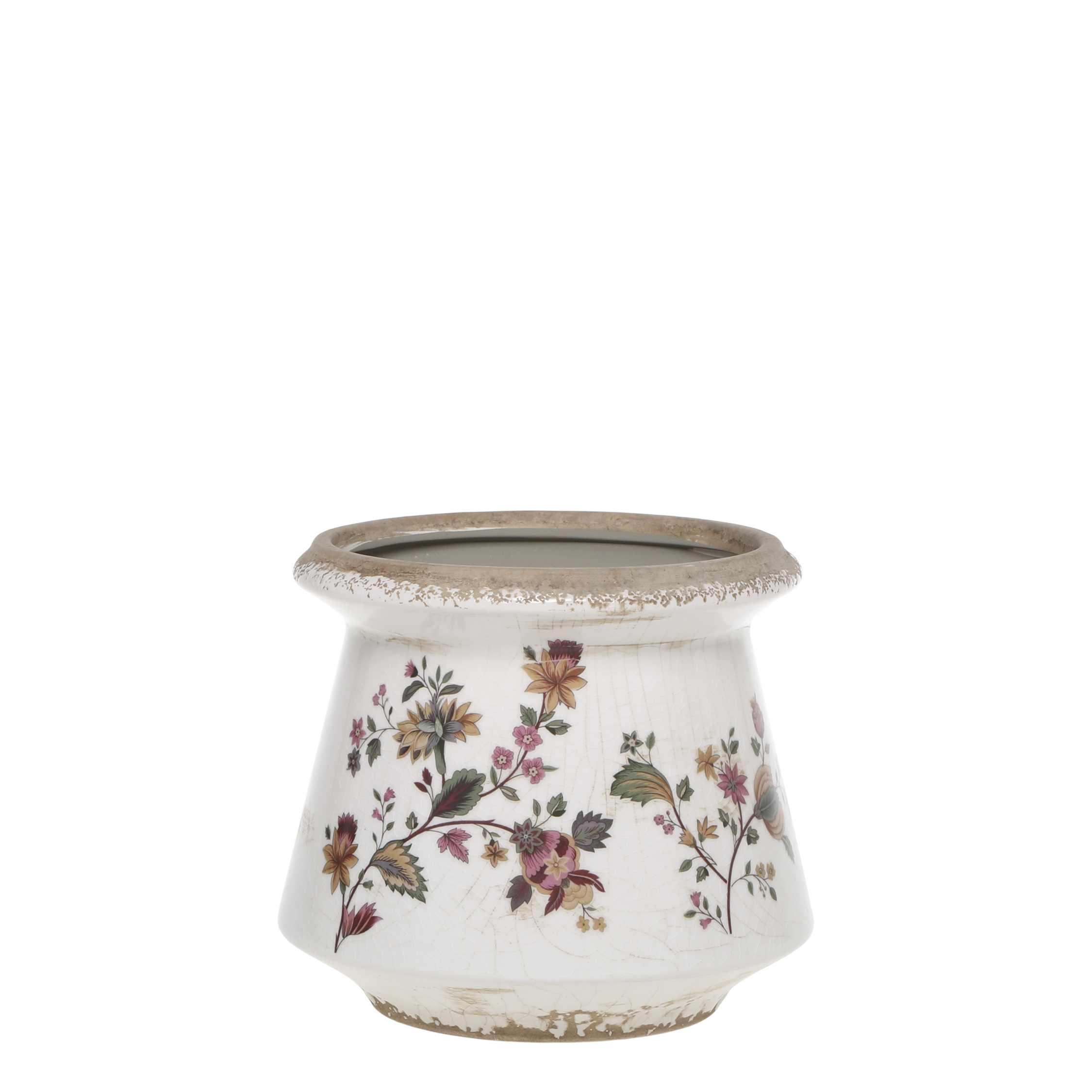 Nancy Planter w. floral motif H13/D14.5 cm cream
